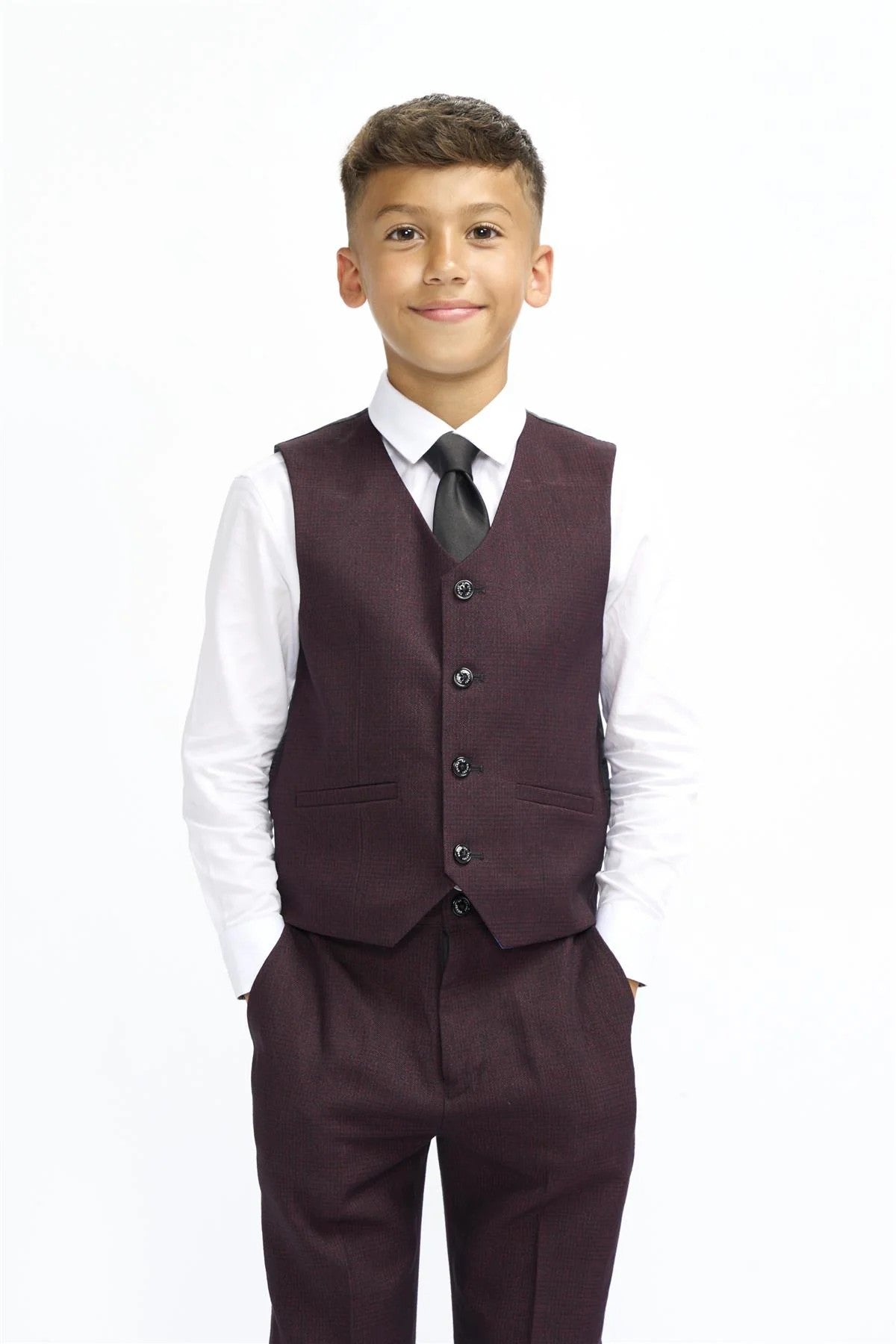3-Piece Slim Suit for Boys – Wine