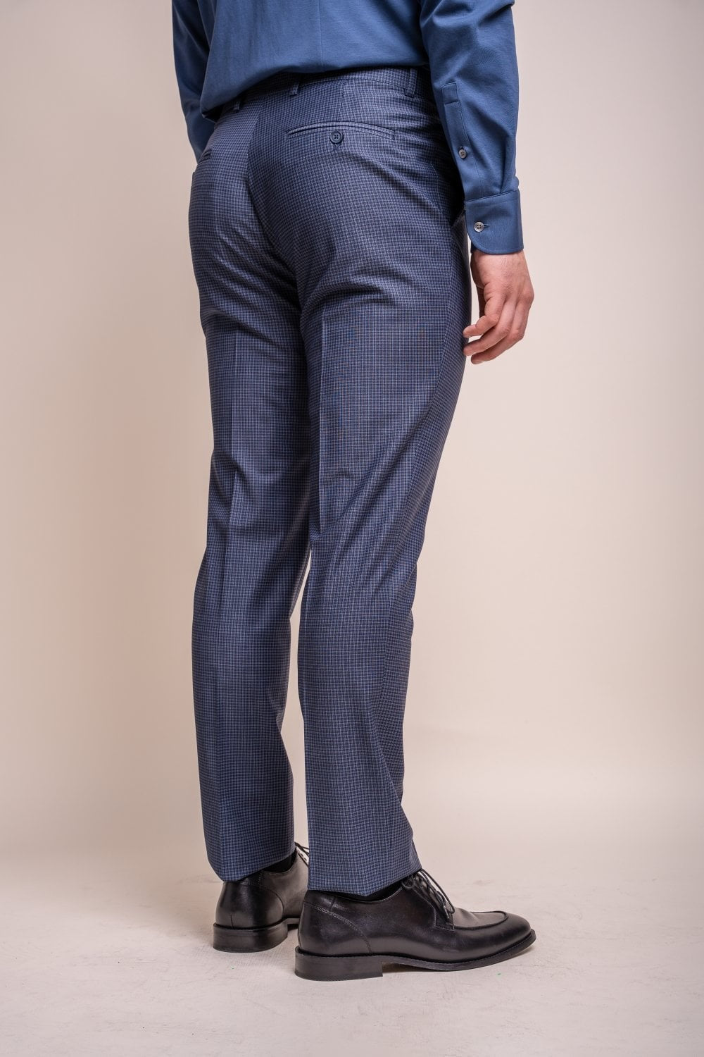 Men's Wool Blend Slim Fit Trousers - BOND - Navy Check