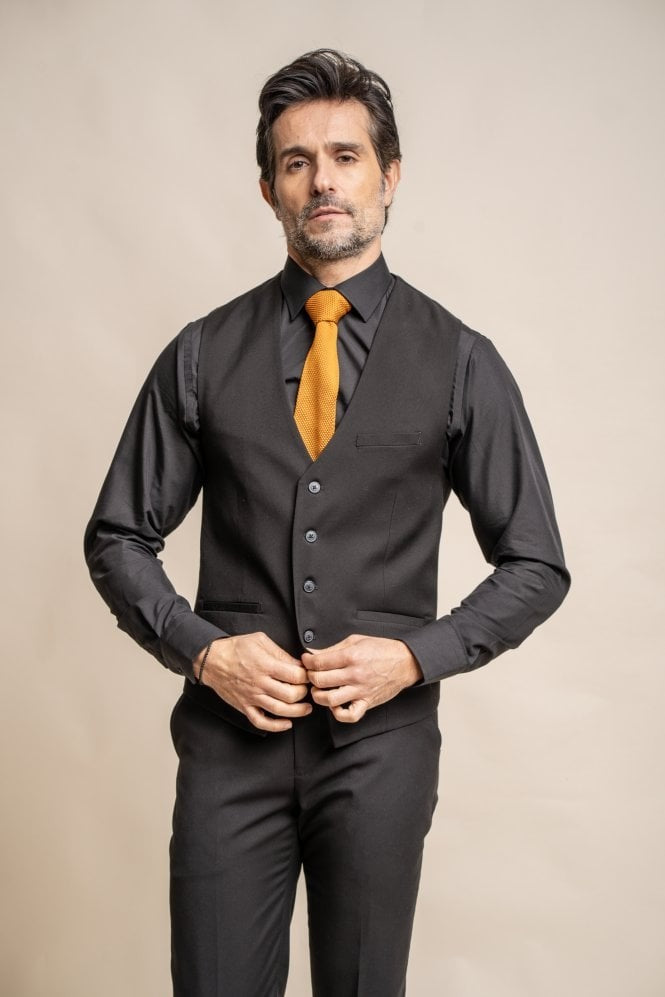 Mens black slim fit formal waistcoat Marco