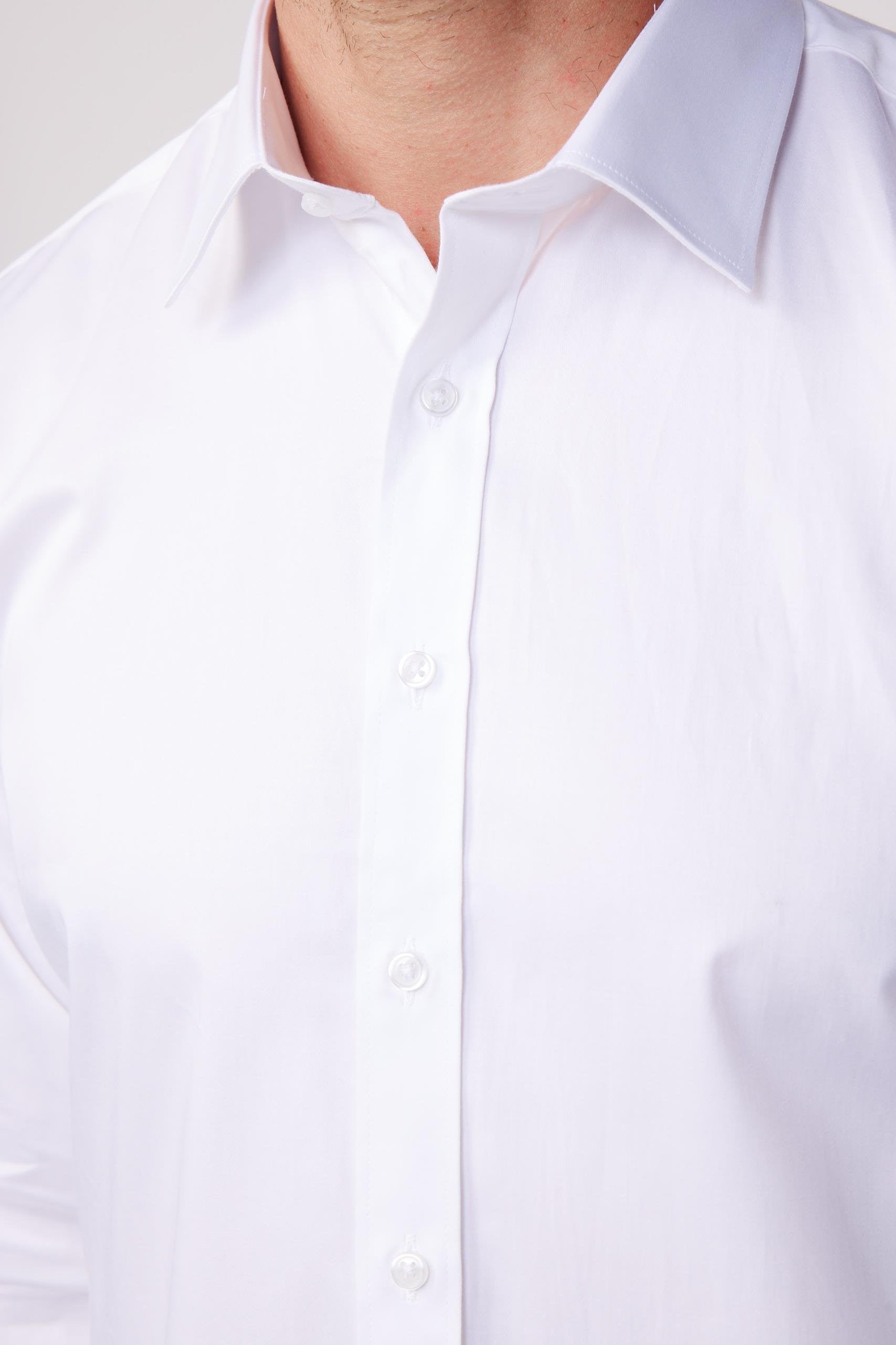Mens White Slim Fit Cotton Satin Dress Shirt