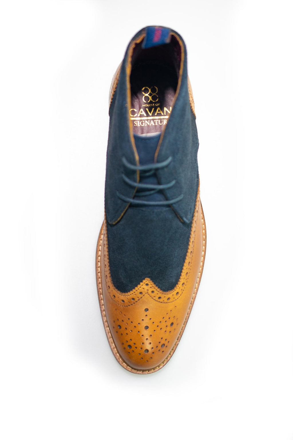 Mens Navy Tan Suede and Leather Brogue Boots CONNICK