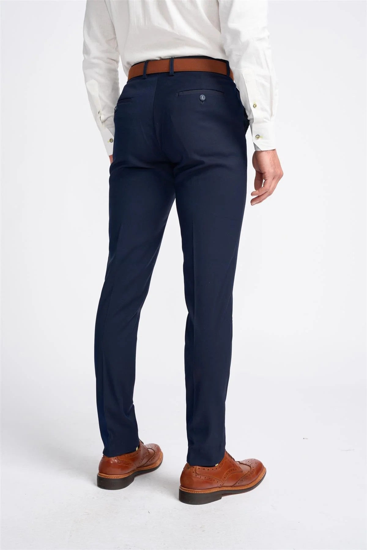 Grey Herringbone Tweed Men's Jacket and Waistcoat with Slim Fit Navy Blue Trousers