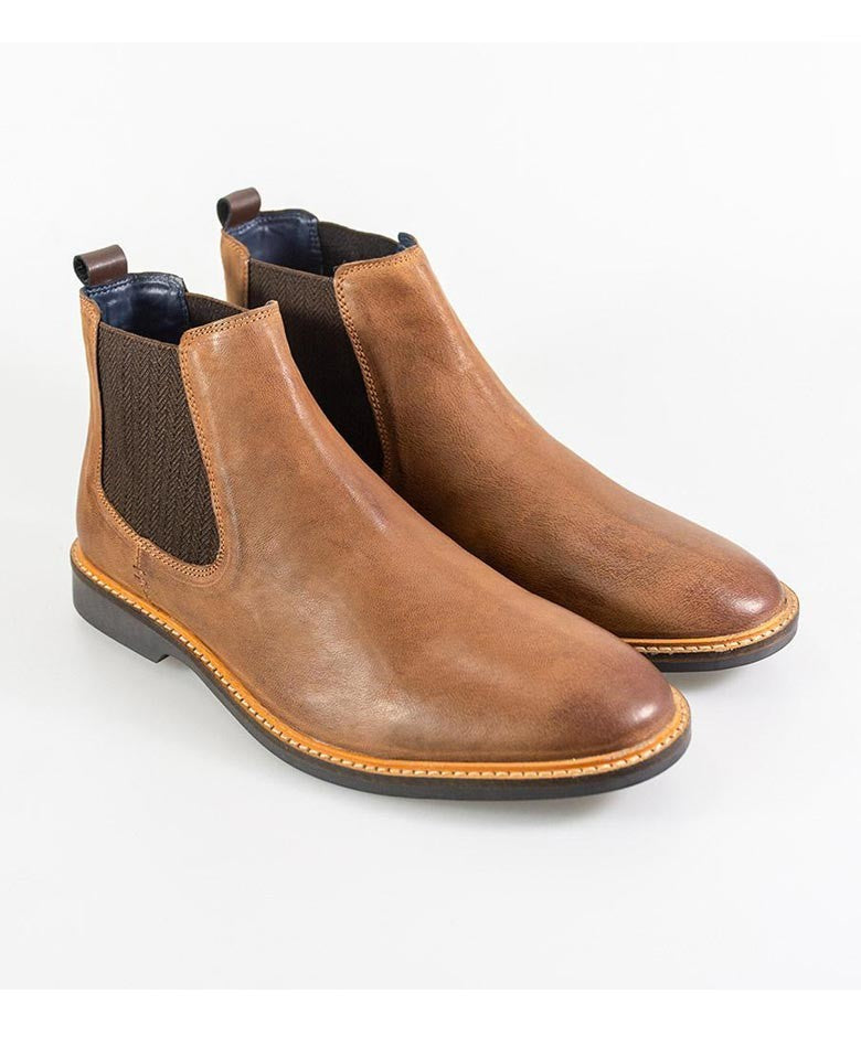 Mens Tan Brown Suede Low Ankle Slip On Chelsea Boots ARIZONA