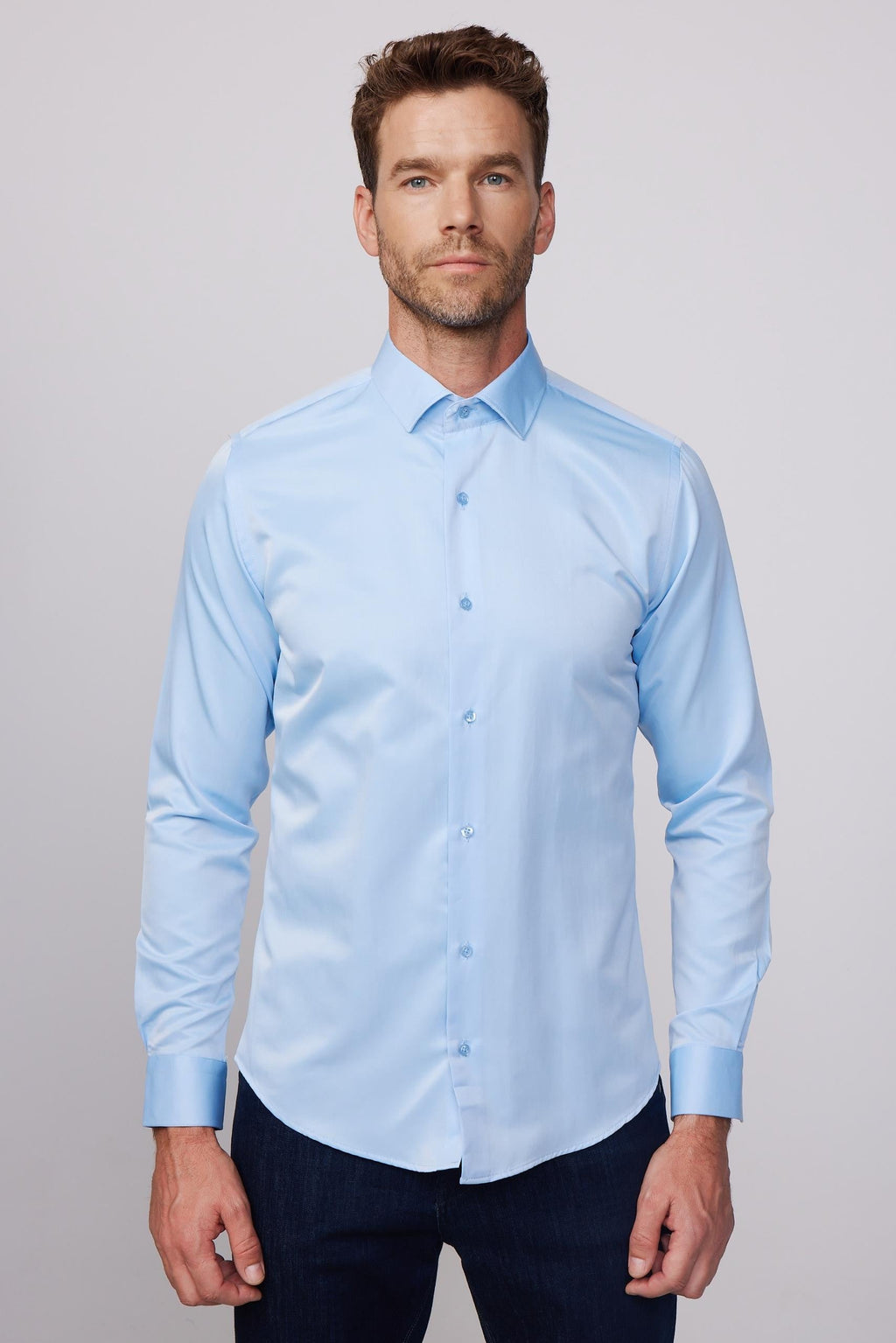 Mens Dimi Dotti Light Blue Cotton Blend Slim Fit Dress Shirt