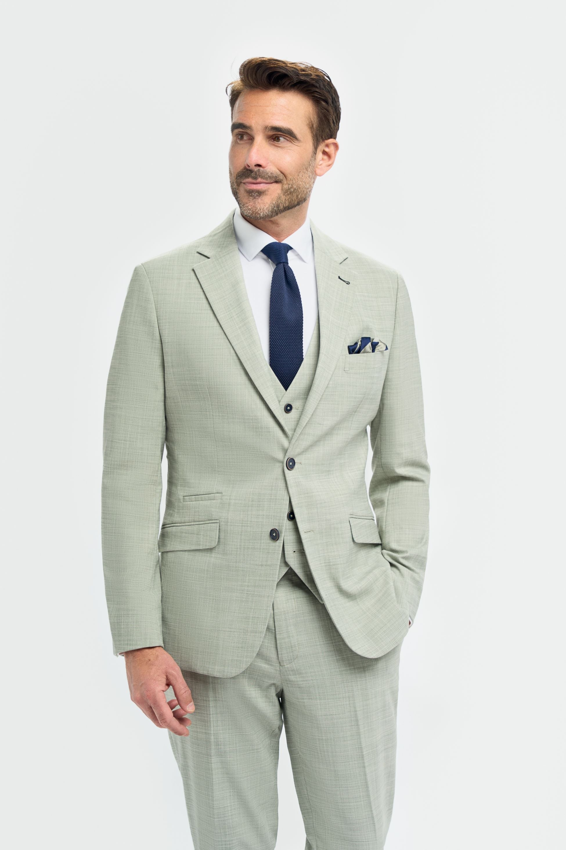 men’s 3-piece slim fit textured suit in sage green