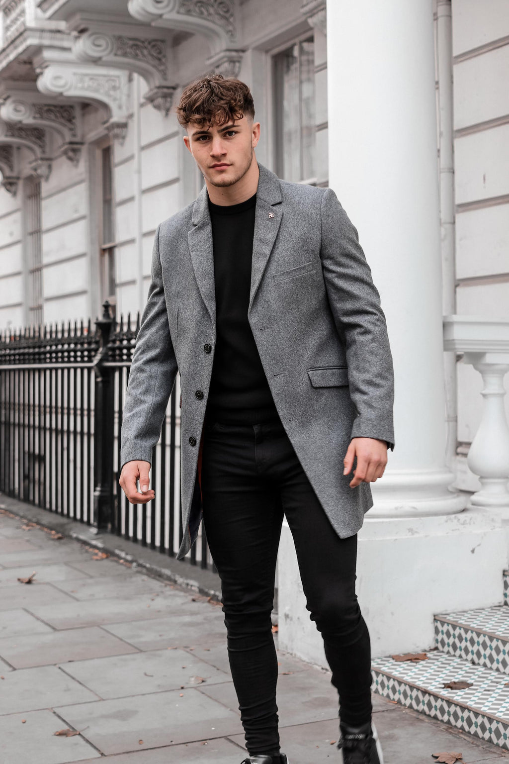 Men's grey wool midi coat, ROMAN.