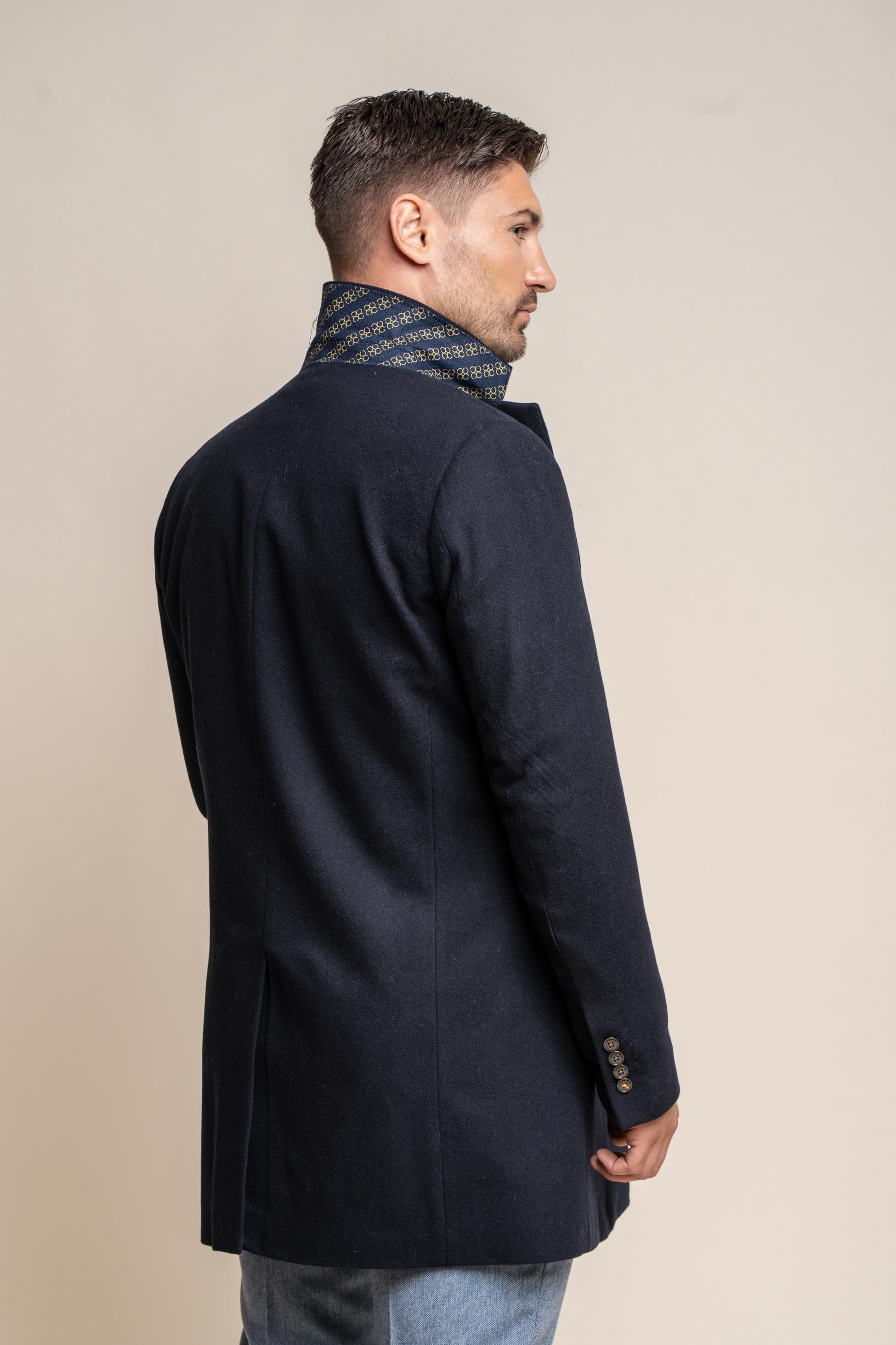 Men's navy blue wool midi coat, ROMAN.