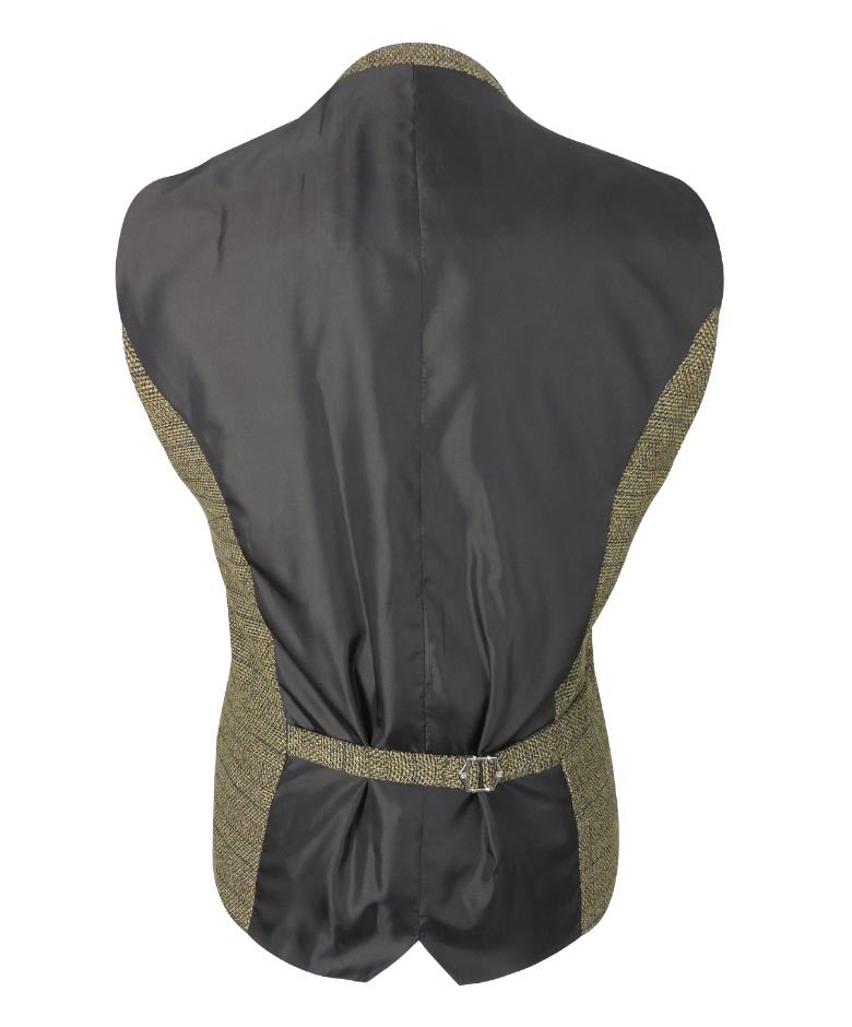 Mens Brown Tweed Check Double Breasted Waistcoat ASCARI
