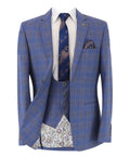 Men's Connor Sky Blue Windowpane Check Slim Fit Suit