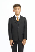 boys’ solid black navy grey slim fit formal suits