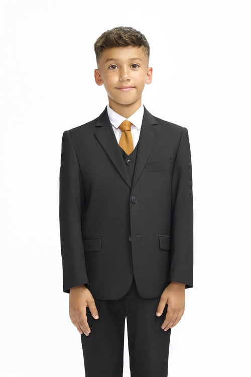 boys’ solid black navy grey slim fit formal suits