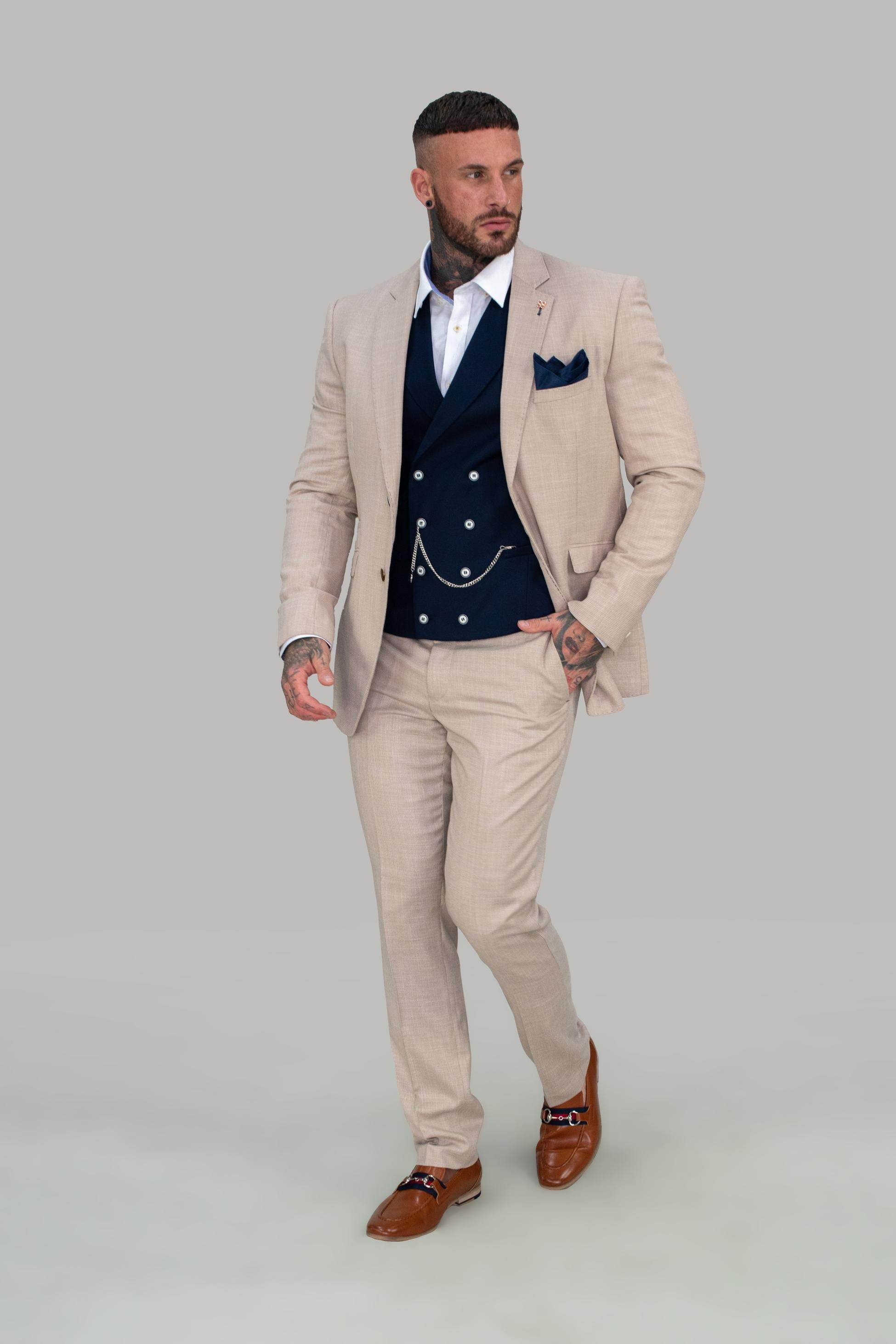 Mens Navy Slim Fit Double Breasted Waistcoat LENNOX
