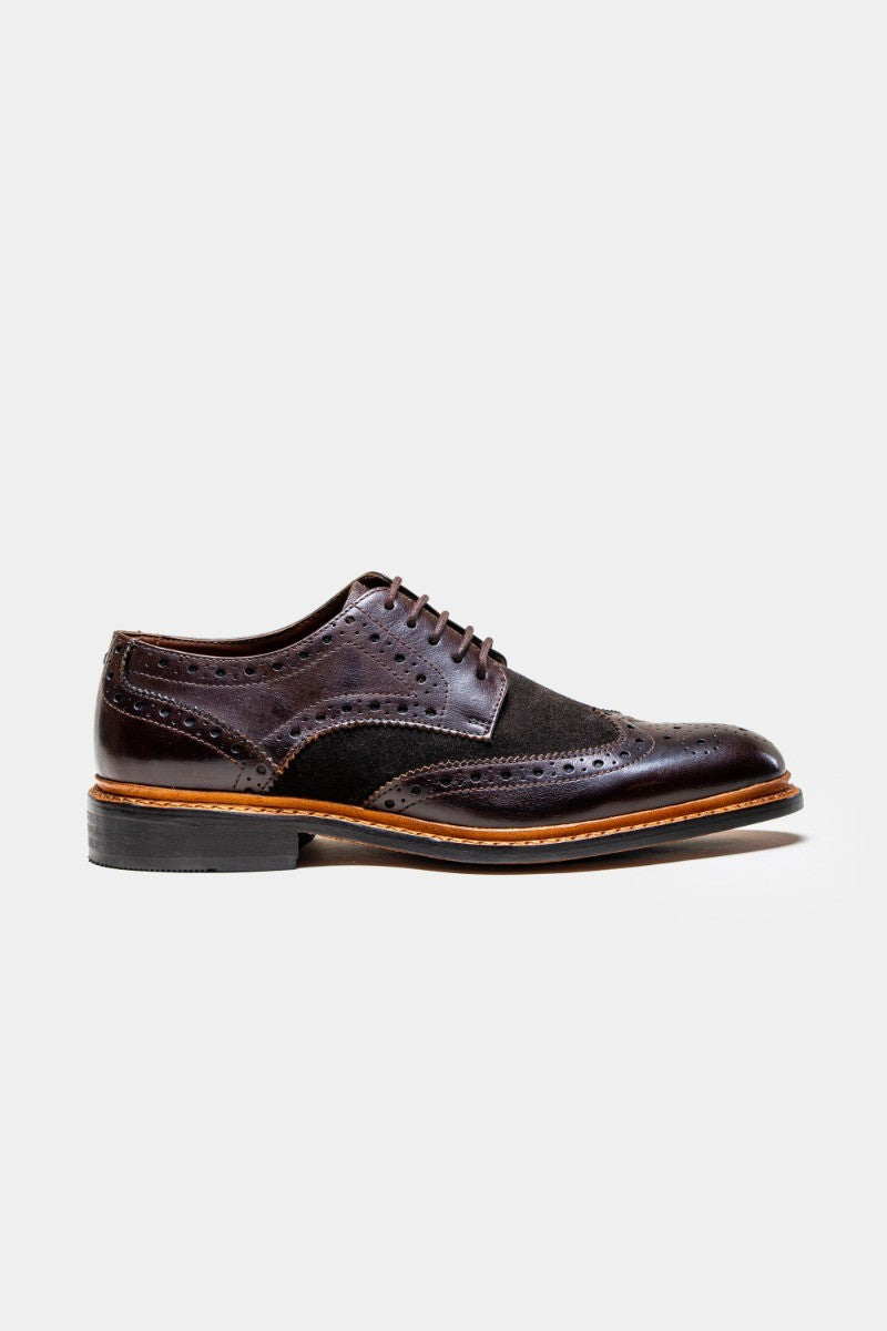 Men's brown wingtip brogue lace-up dress shoes, MERTON.