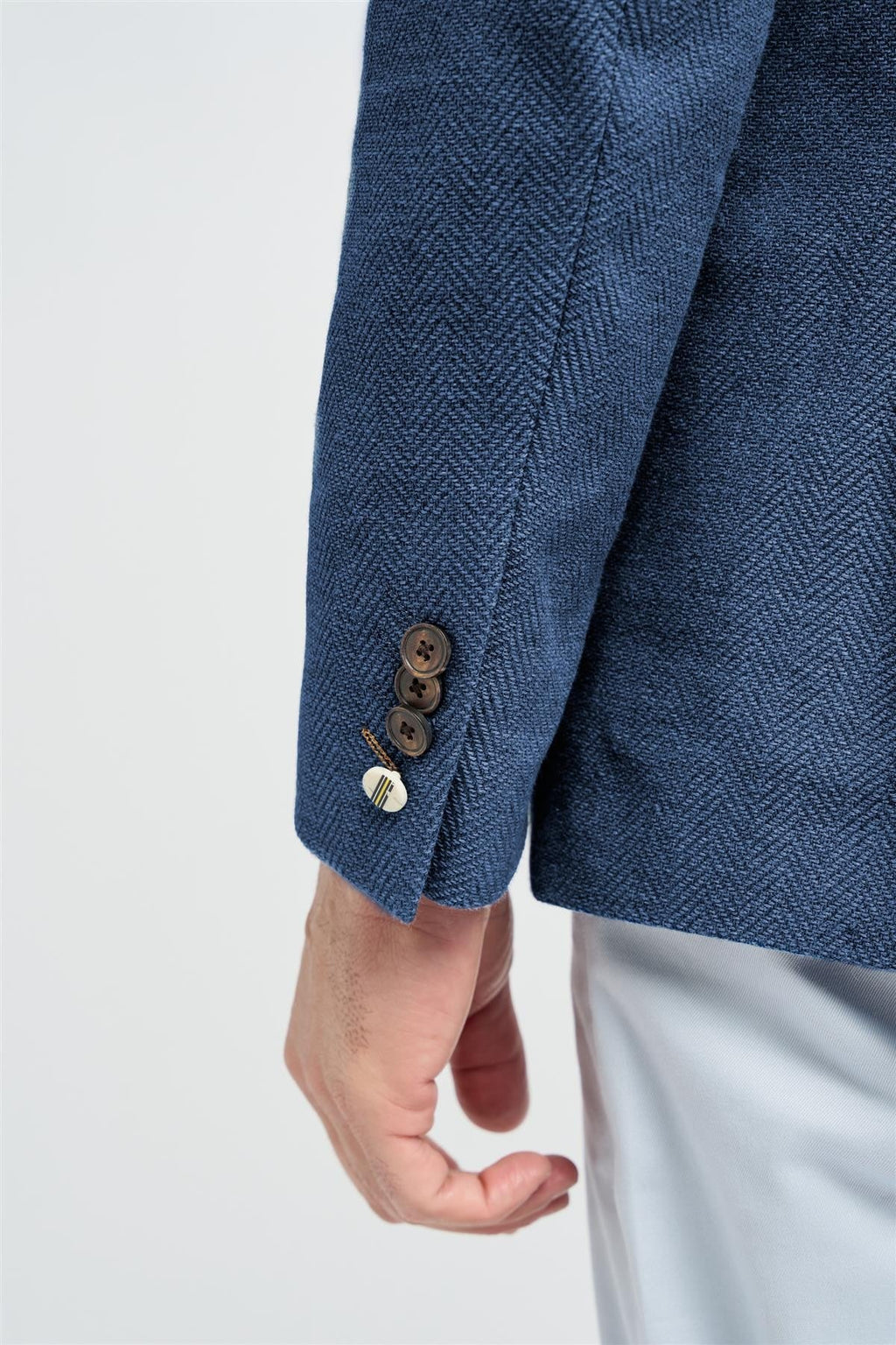 Mens Blue Cotton Herringbone Blazer FELIX