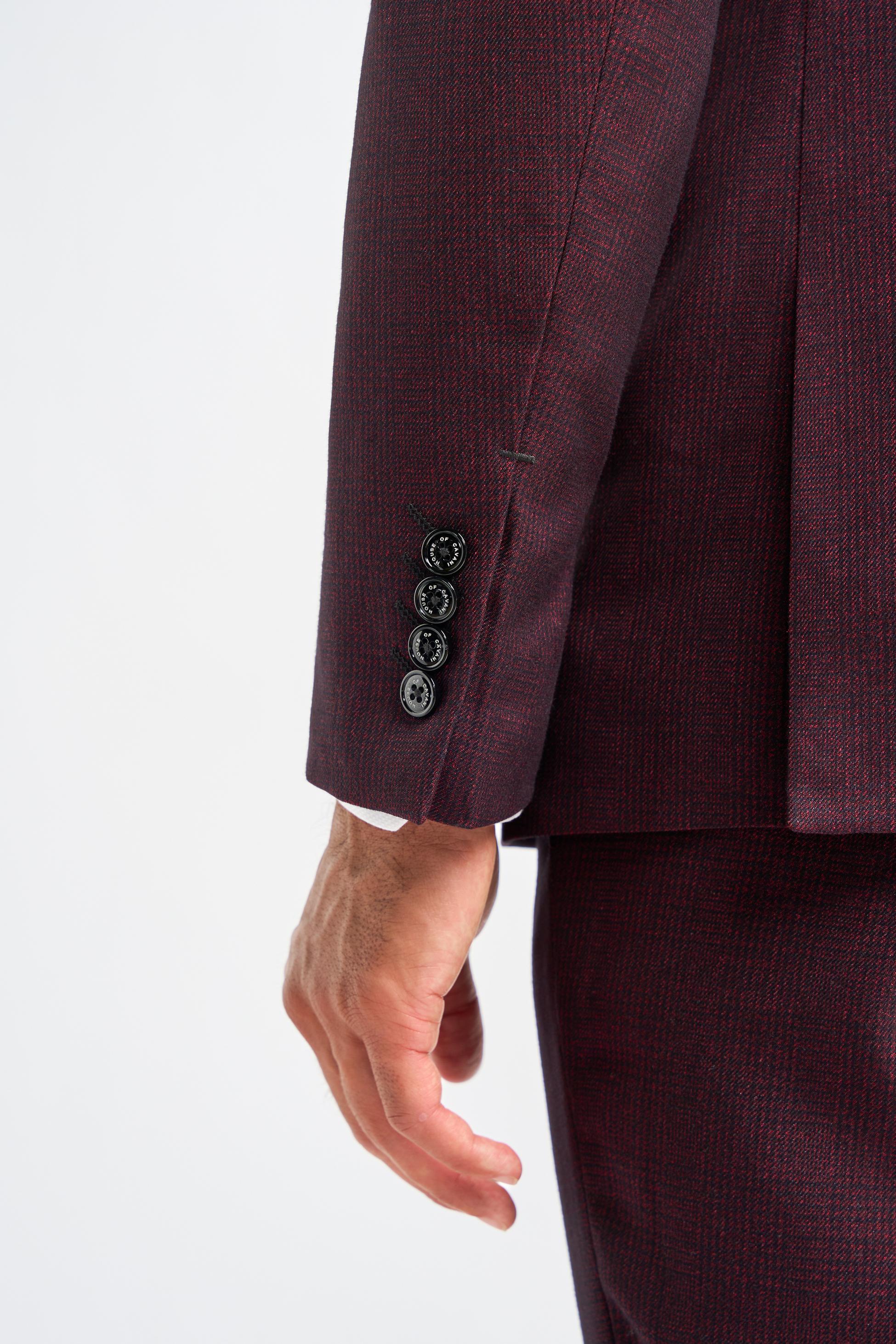 Men's Tweed Glen Check Slim Fit Suit Jacket - CARIDI - Wine