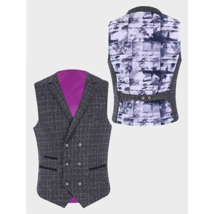 Mens Grey Tweed Houndstooth Check Waistcoat