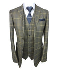 Men's tailored fit retro check suit in tan brown