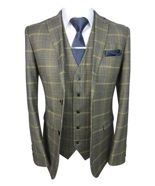 Men's tailored fit retro check suit in tan brown