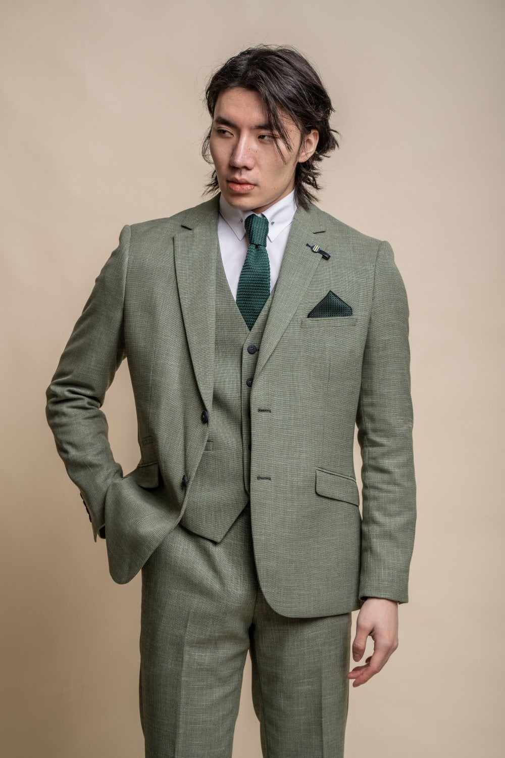 Mens sage green slim fit suit jacket MIAMI elegant tailoring