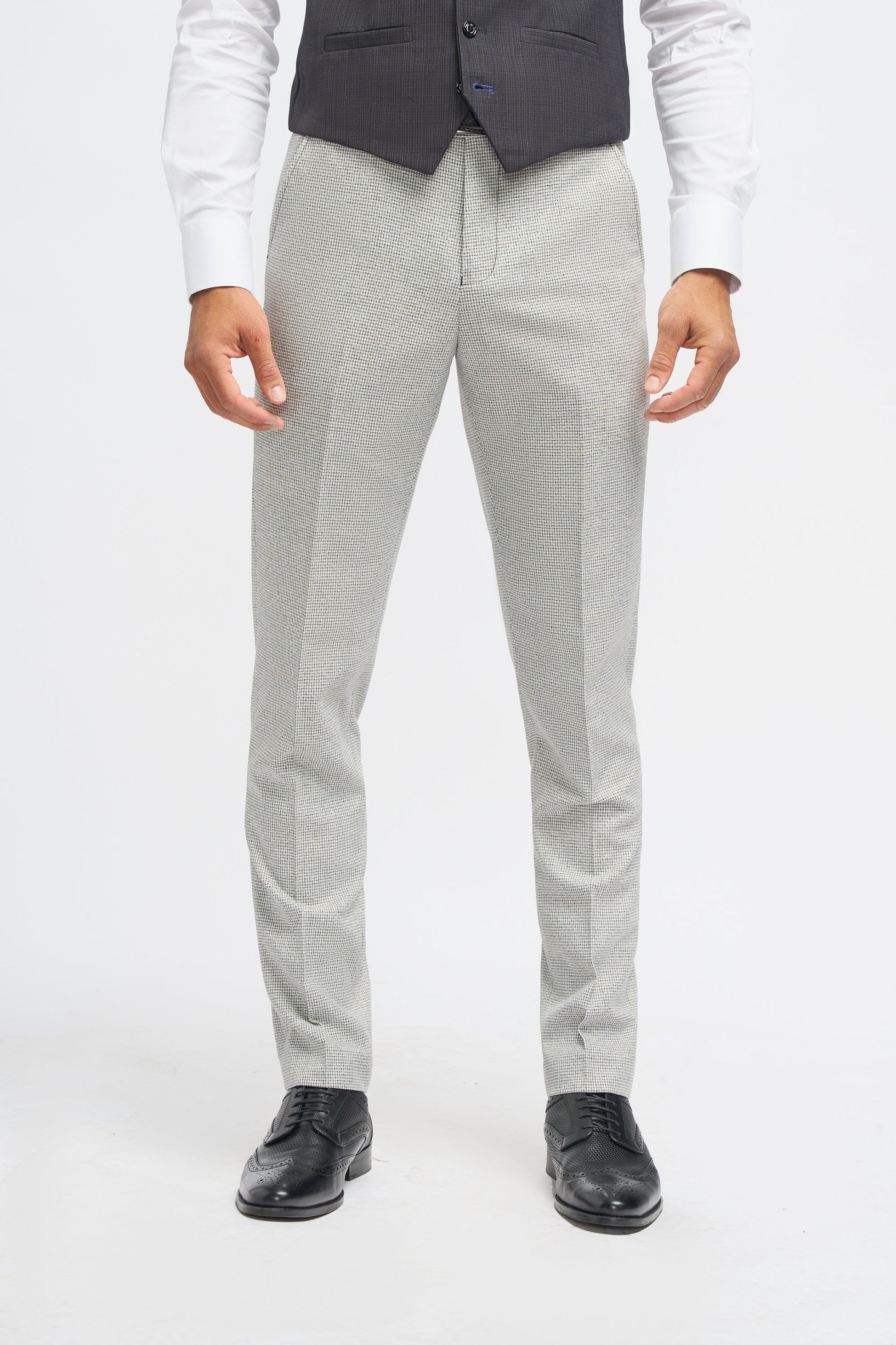 Dark Grey Men's Slim Fit Suit Jacket and Waistcoat with Light Grey Houndstooth Trousers