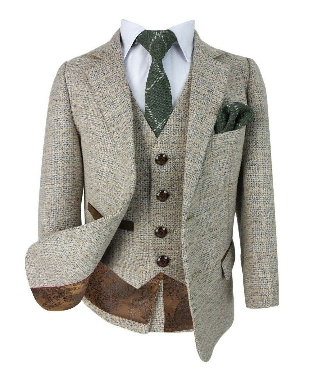 boys’ tweed check tailored fit 3-piece formal suit set