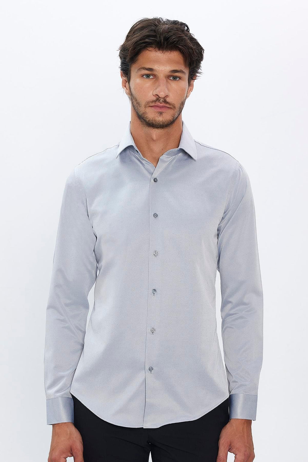 Mens Dimi Dotti Grey Cotton Blend Slim Fit Dress Shirt