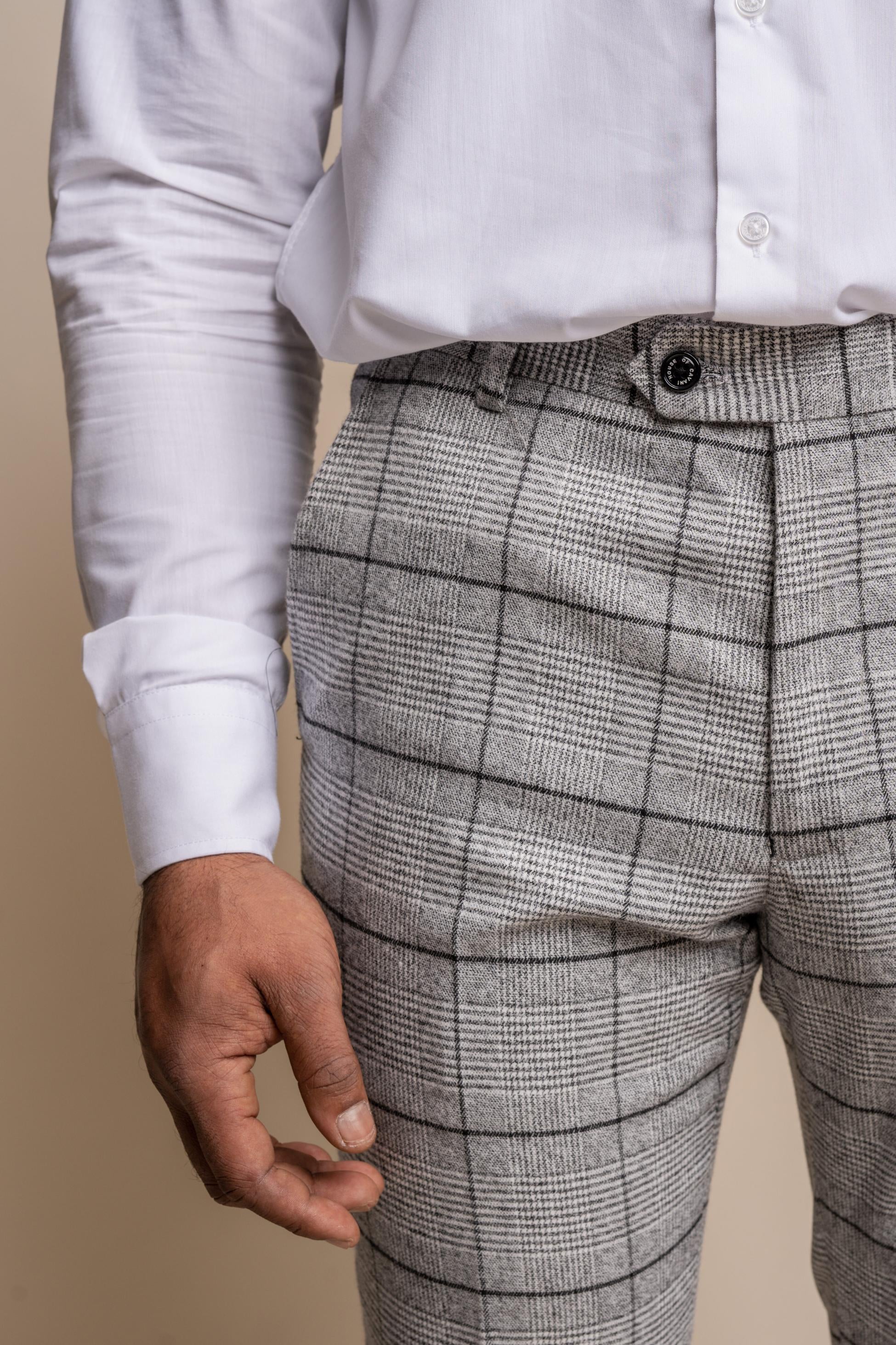 Men's Ghost Platinum Grey Tweed Windowpane Slim Fit Suit