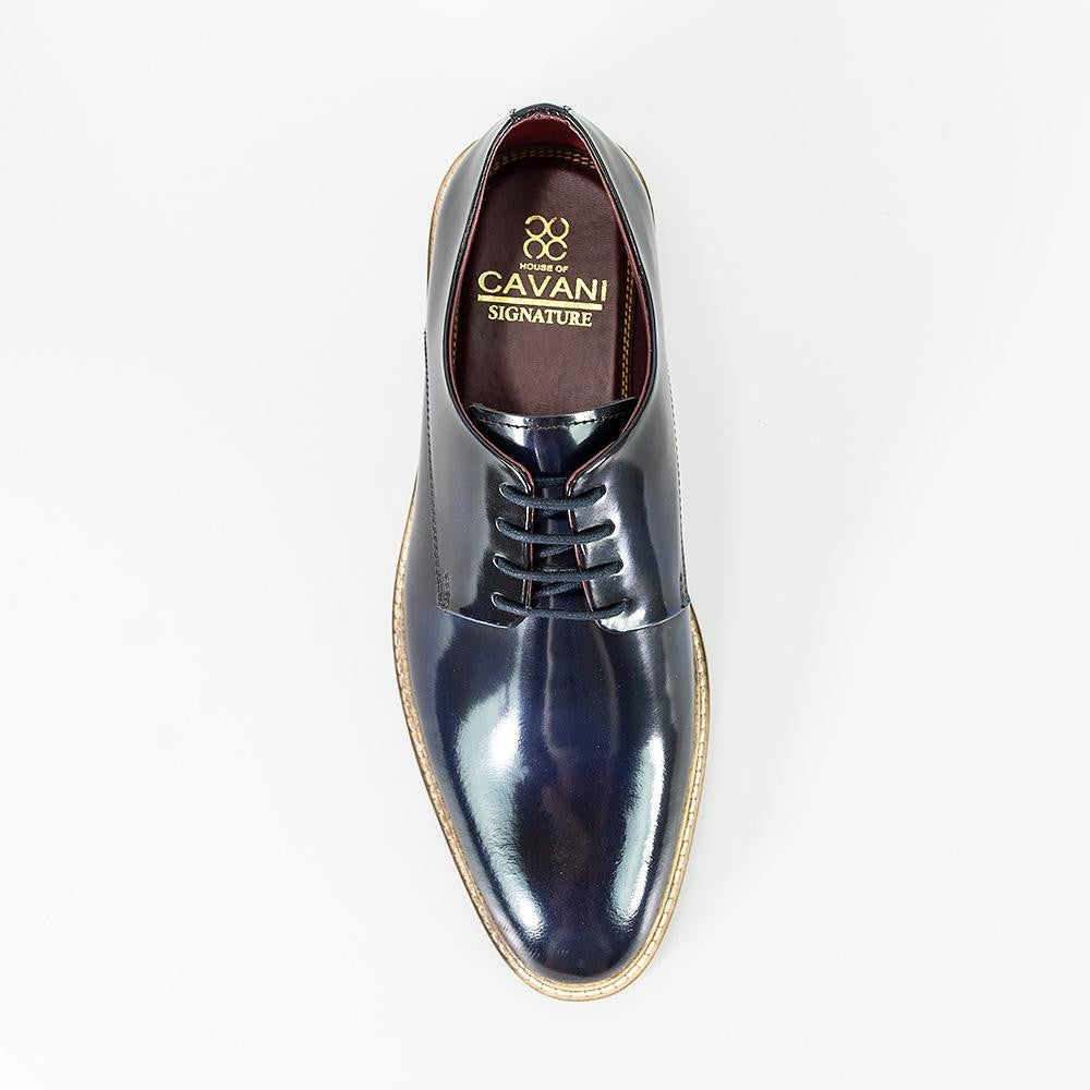 Mens Navy Blue Lace Up Derby Shoes FOXTON