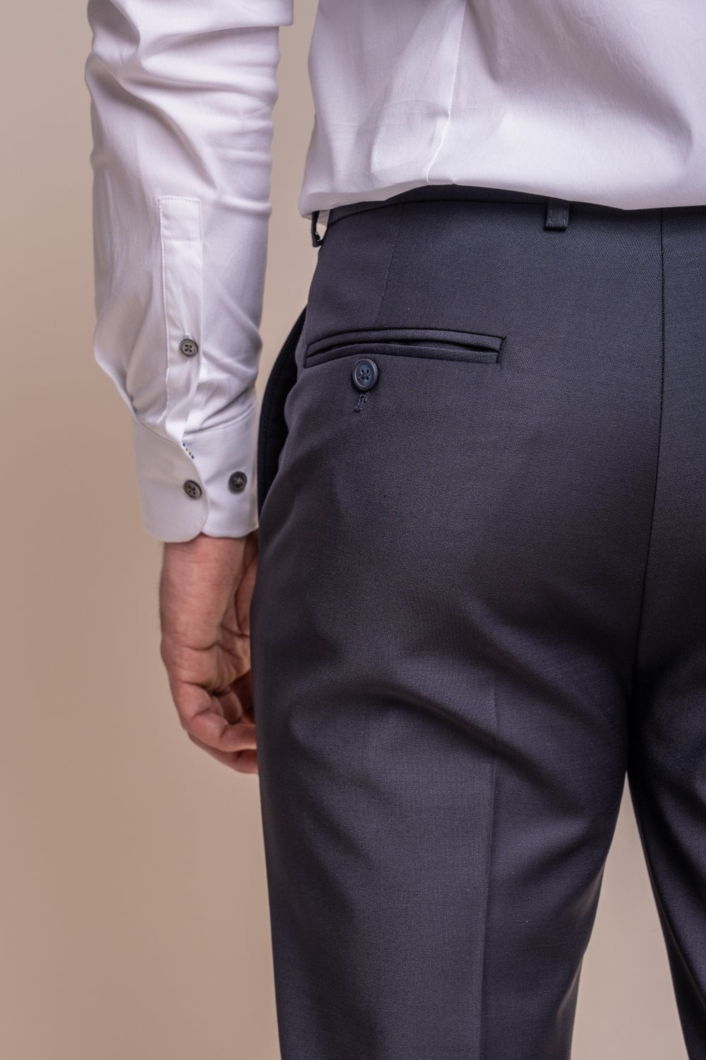 Men's Wool Blend Slim Fit Trousers - BOND - Midnight Blue