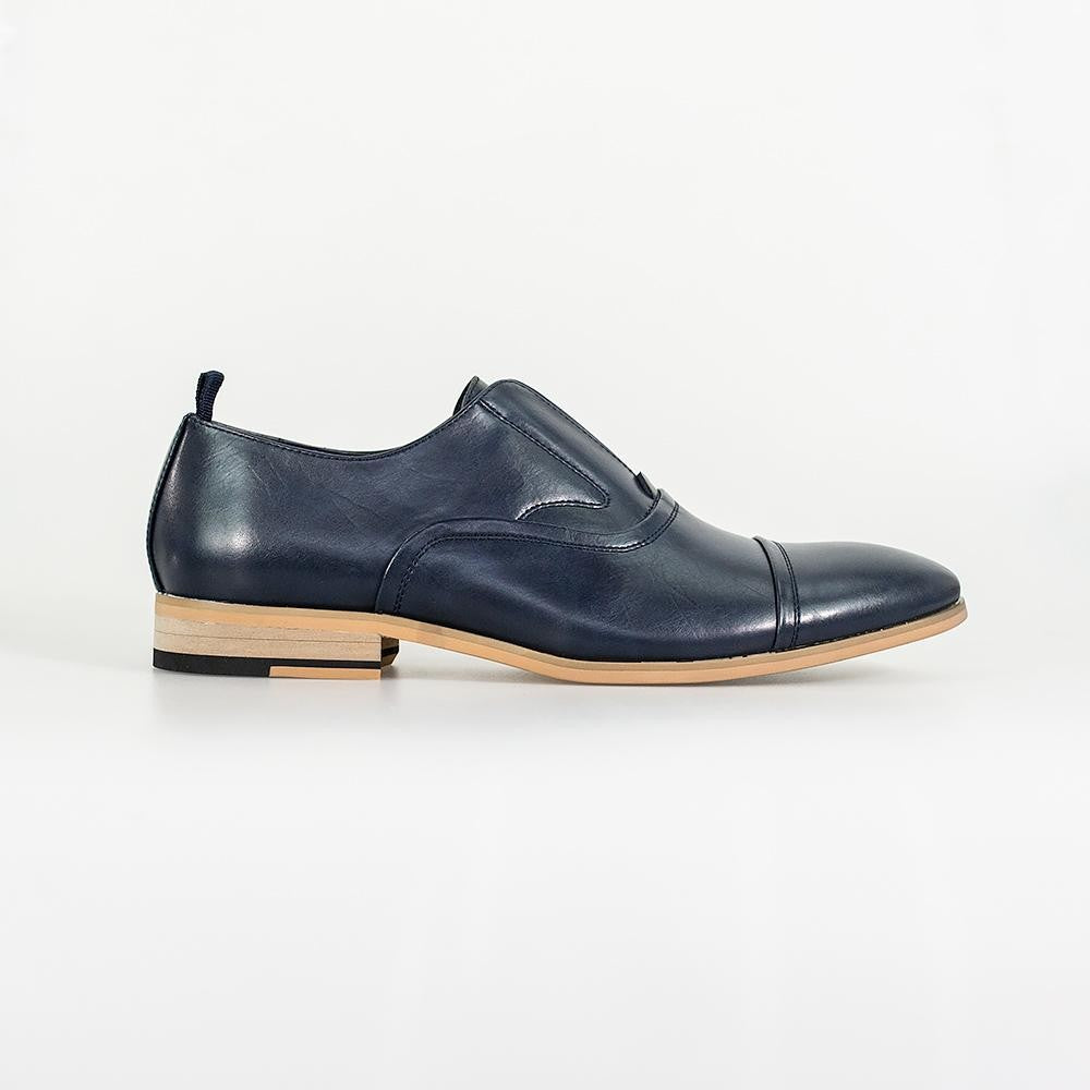 Mens Navy Blue Slip On Leather Loafers CARLOTTA