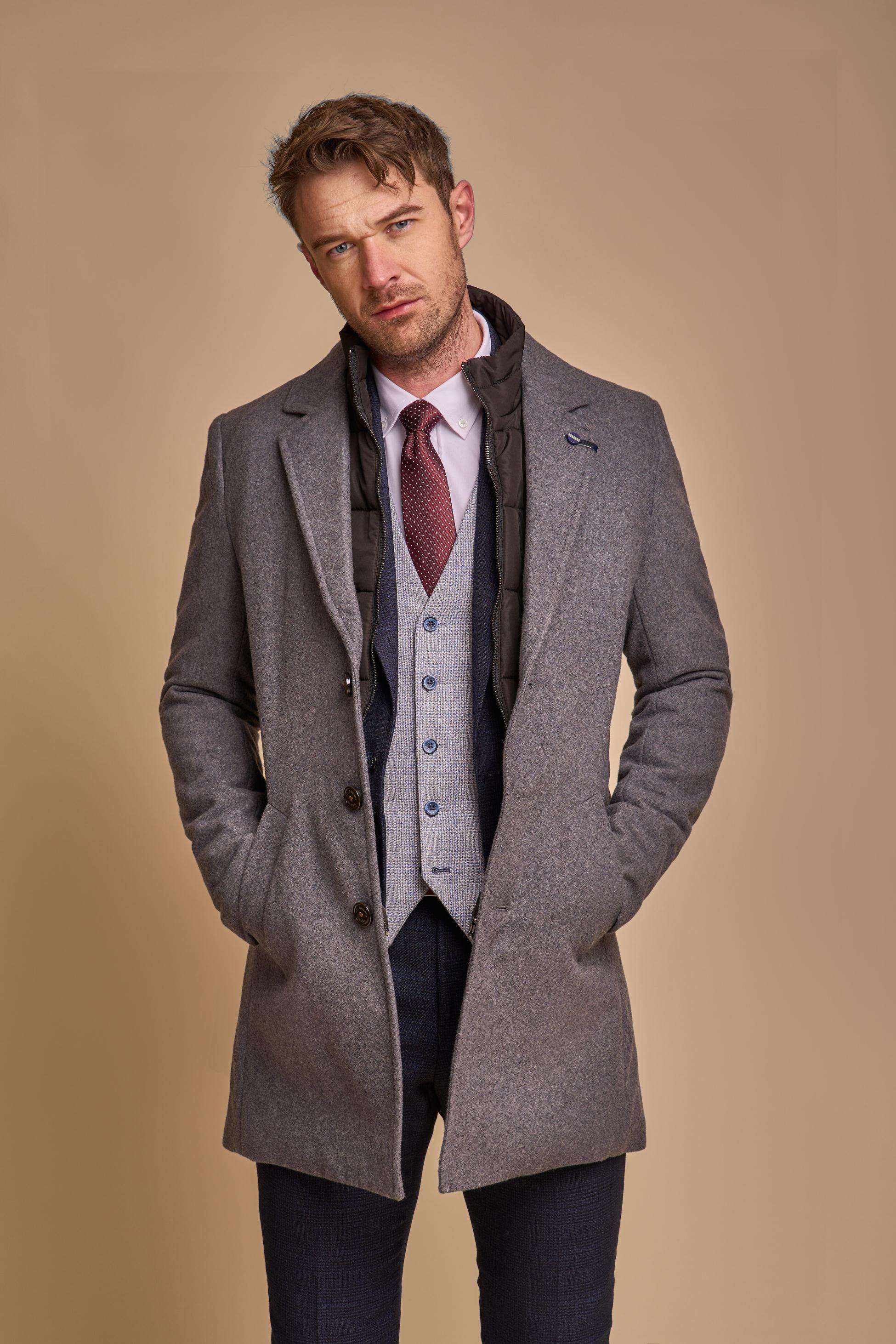 Men’s slim-fit wool-blend coat in slate, SANFORD.