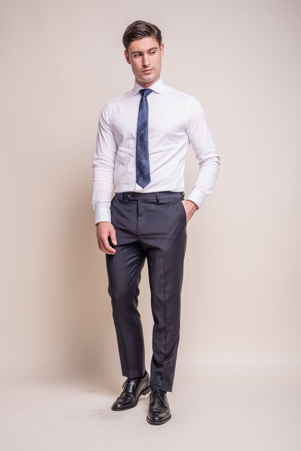 Men's Wool Blend Slim Fit Trousers - BOND - Midnight Blue