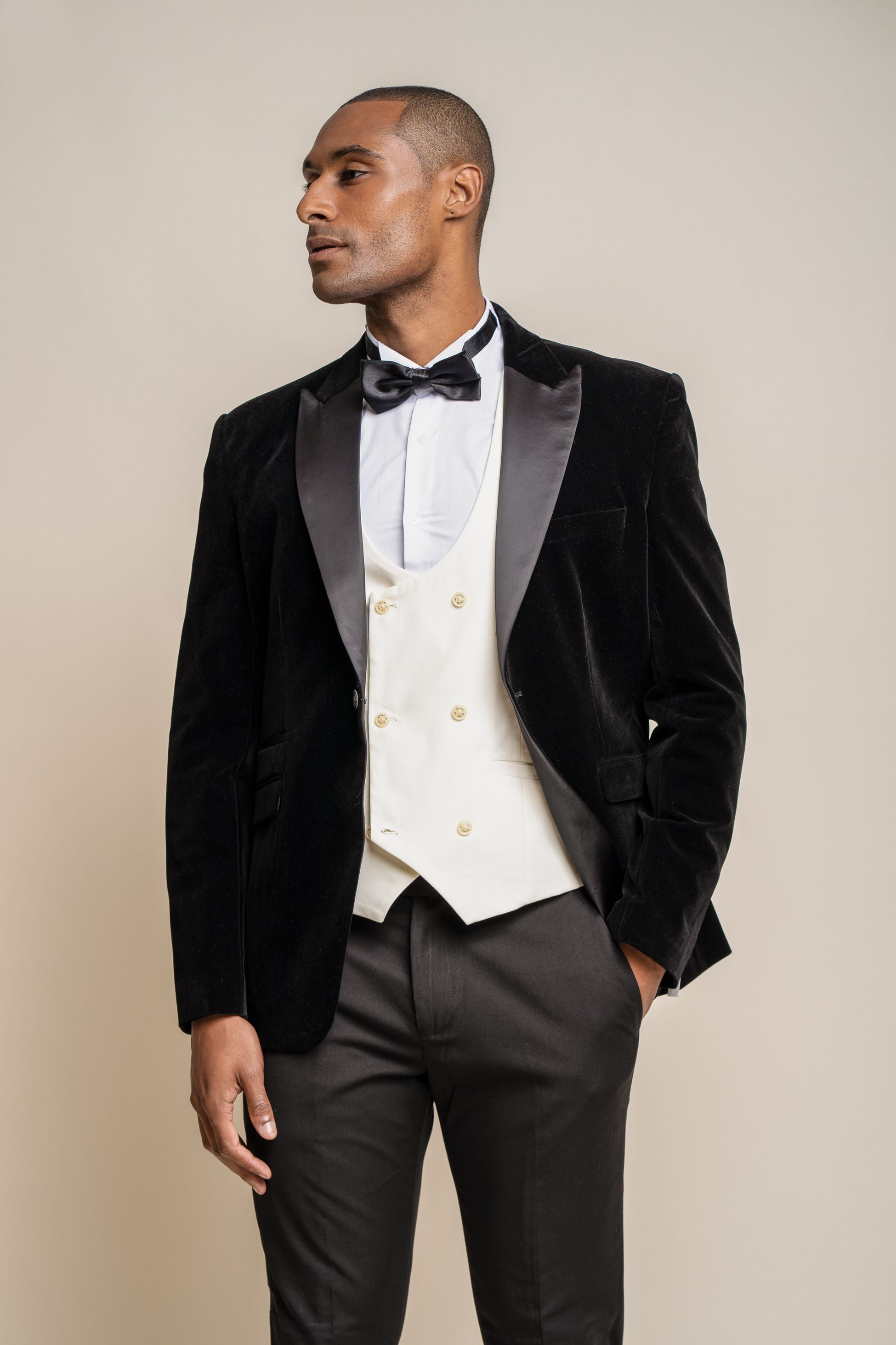 Mens black slim fit velvet tuxedo blazer ROSA evening fashion