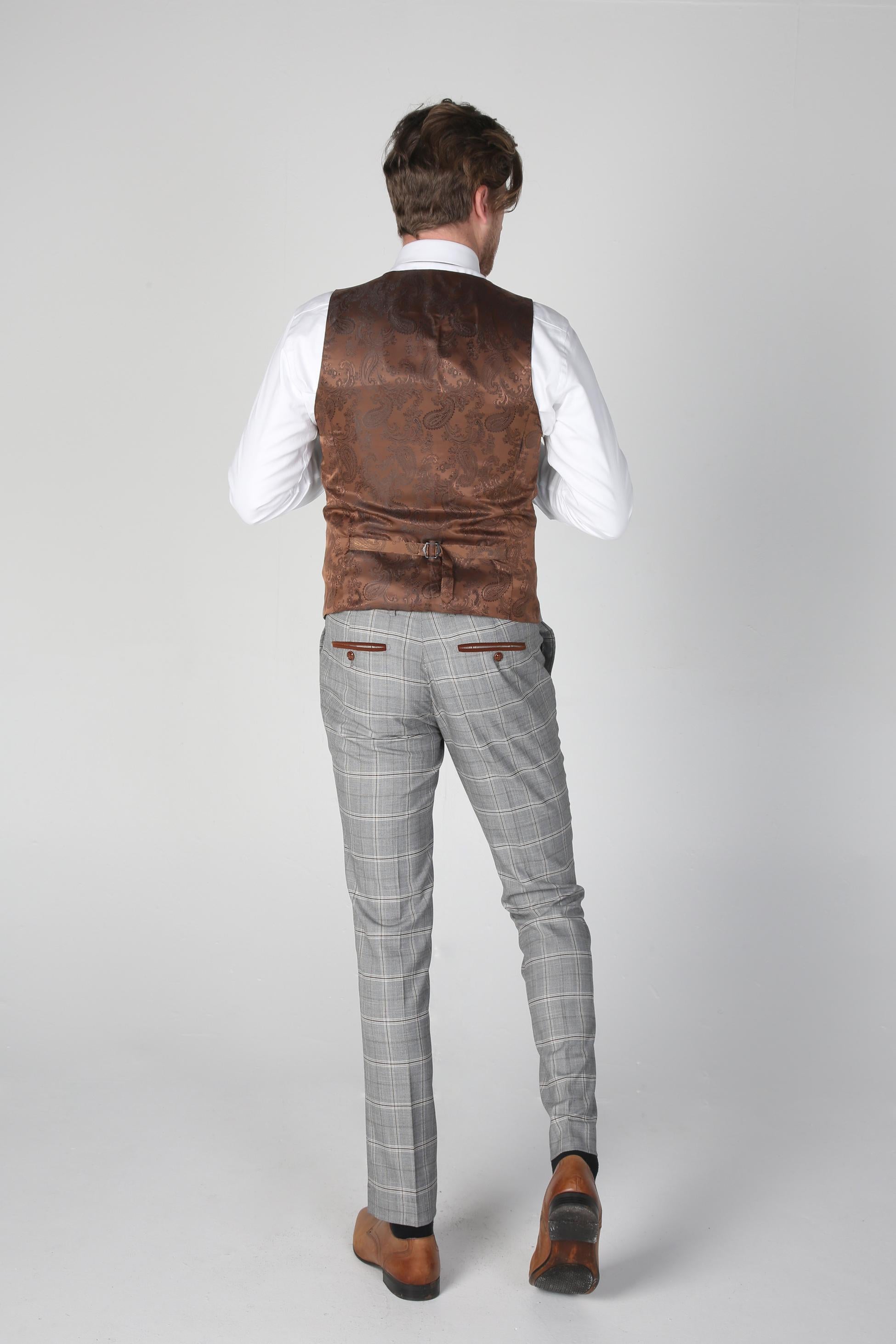 Mens Grey Windowpane Check Waistcoat FRANCIS