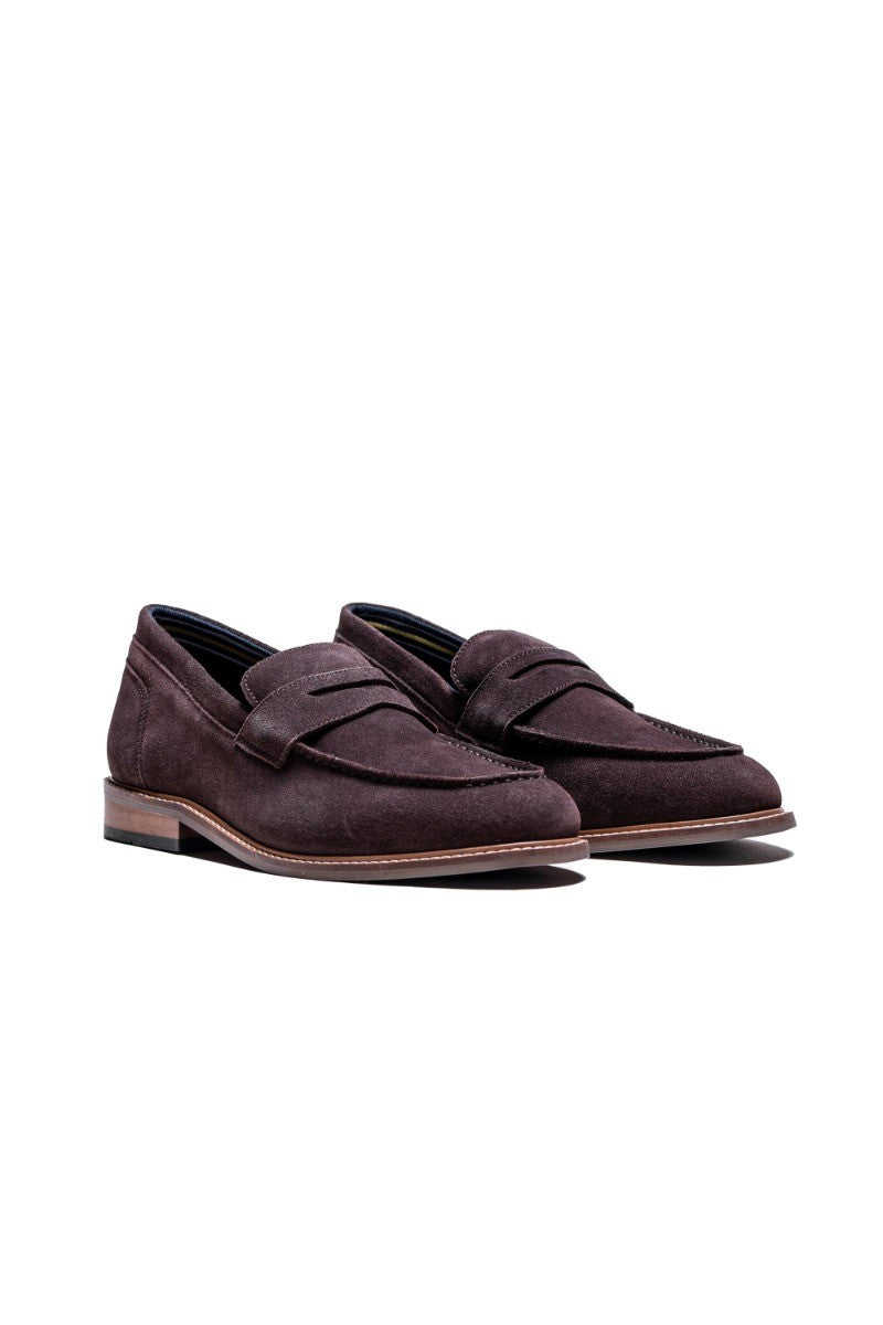 Men's brown stacked-heel suede penny loafers, JORDAN.