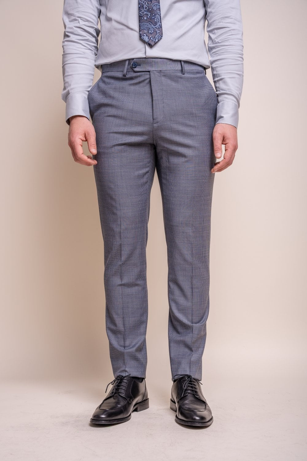 Men's Wool Blend Slim Fit Trousers - BOND - Puppytooth Grey