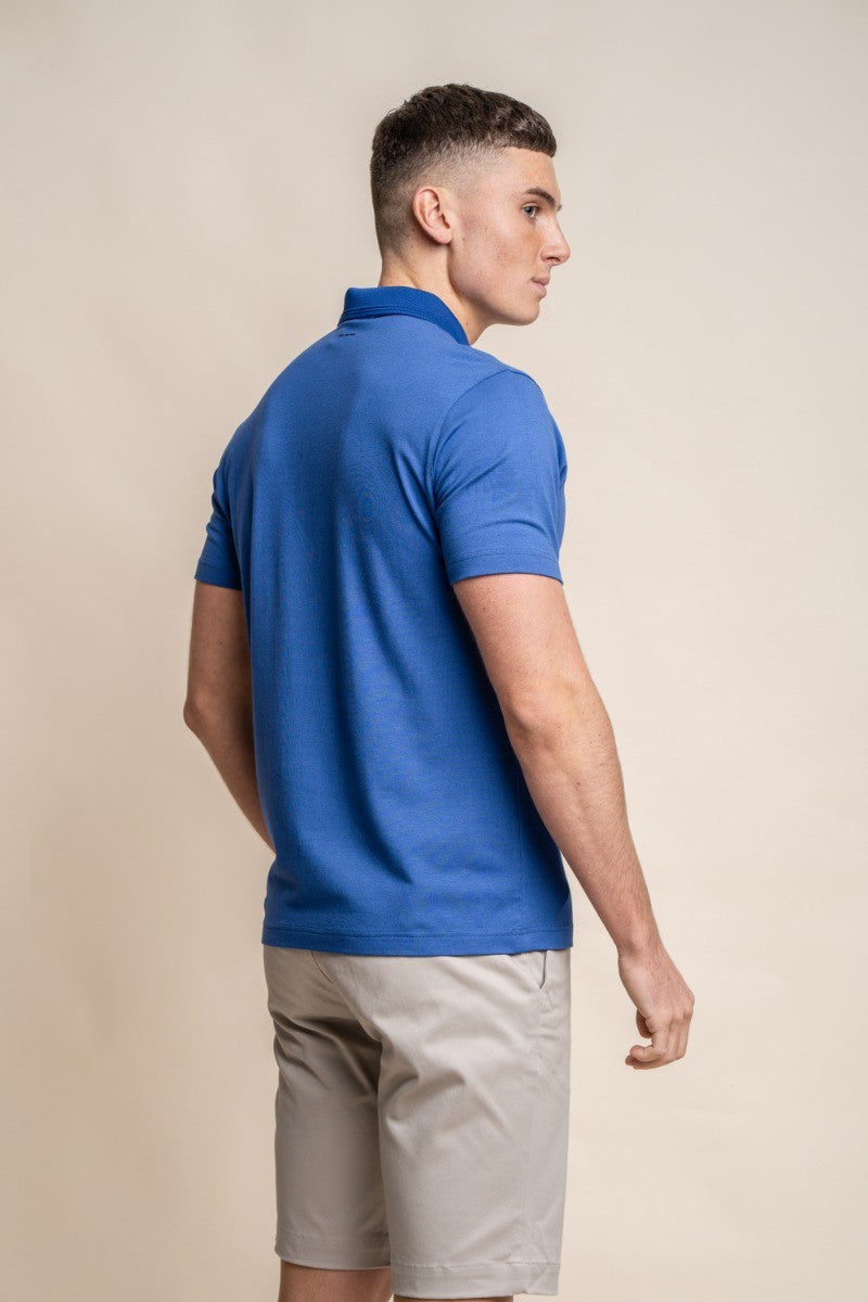 Mens Electric Blue Slim Fit Cotton Short Sleeve Polo T Shirt KELSEY