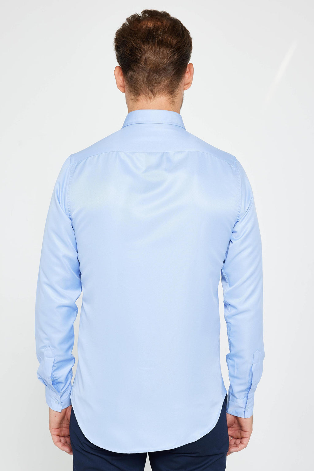 Mens Poly Sky Blue Slim Fit Long Sleeve Dress Shirt