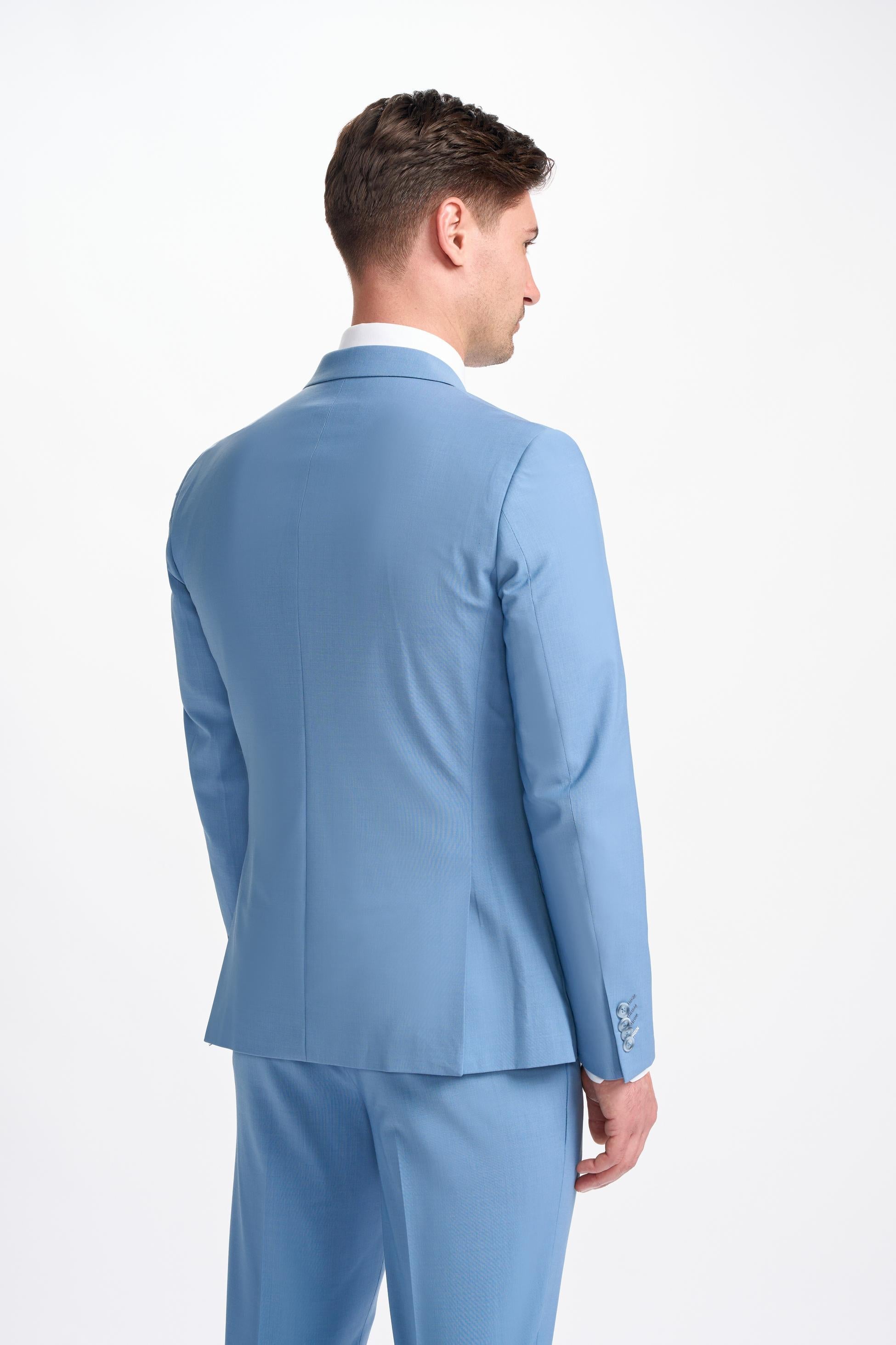 Mens Ocean Blue Wool Blend Double Breasted Suit Jacket BOND