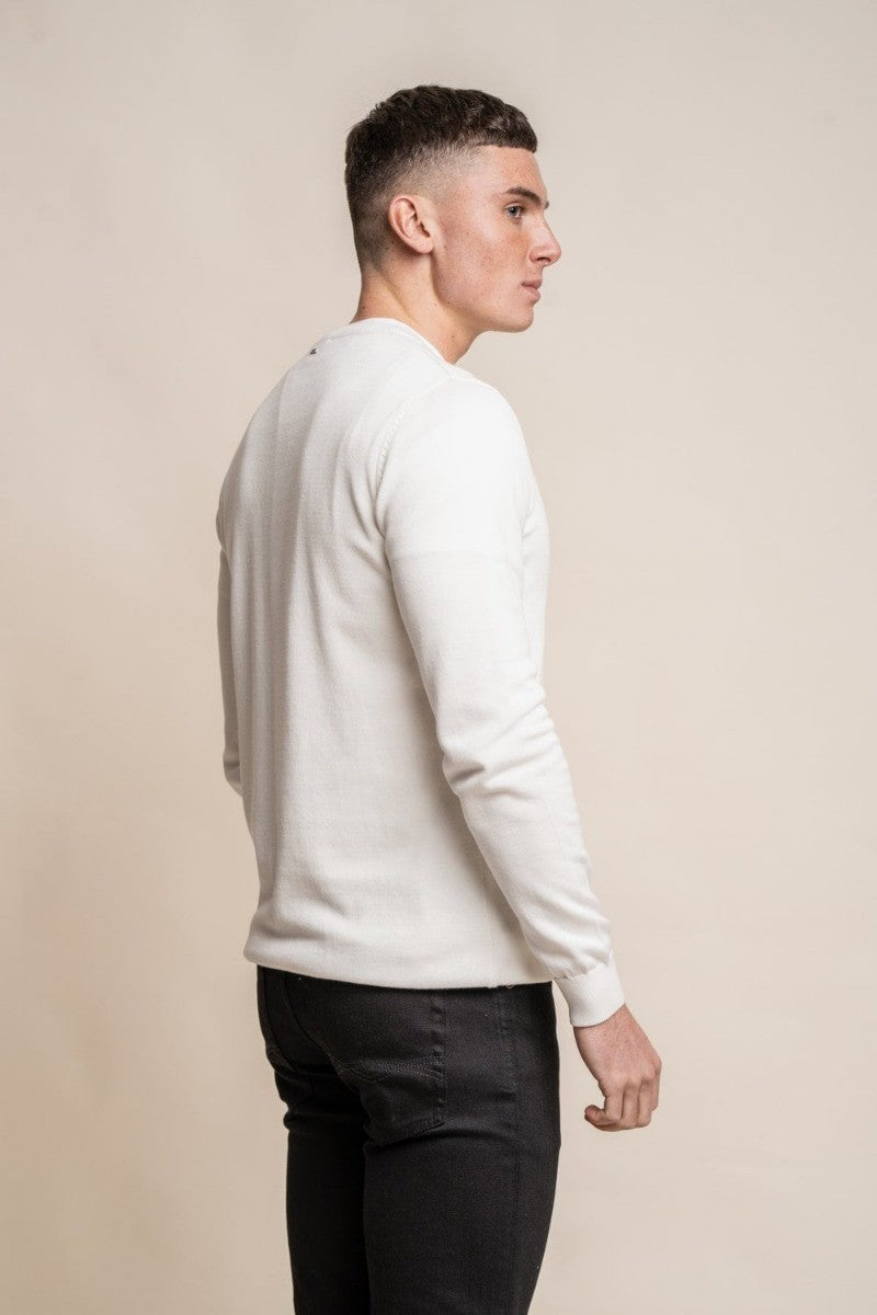 Mens Ecru Cotton Slim Fit Crewneck Jumper