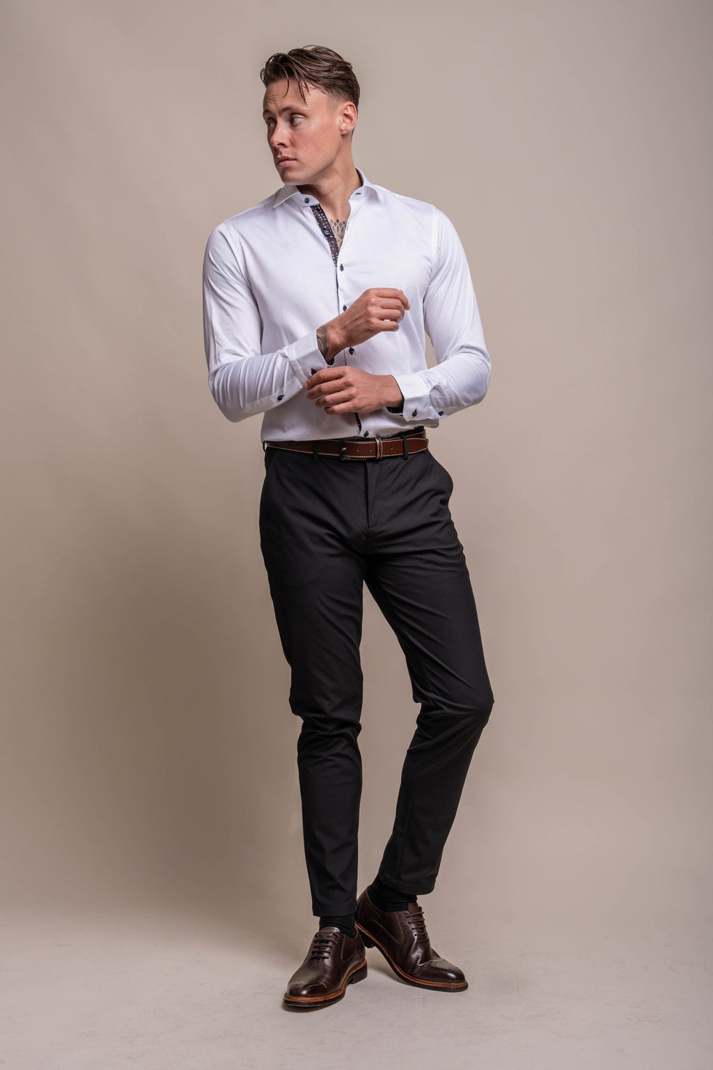 Mens Simson White Casual Cotton Long Sleeve Shirt