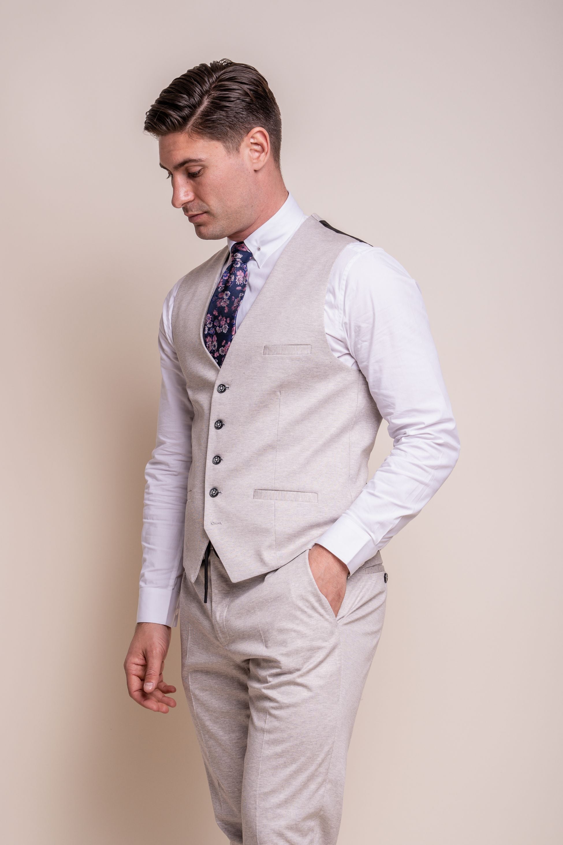 Mens beige slim fit formal waistcoat Valencia