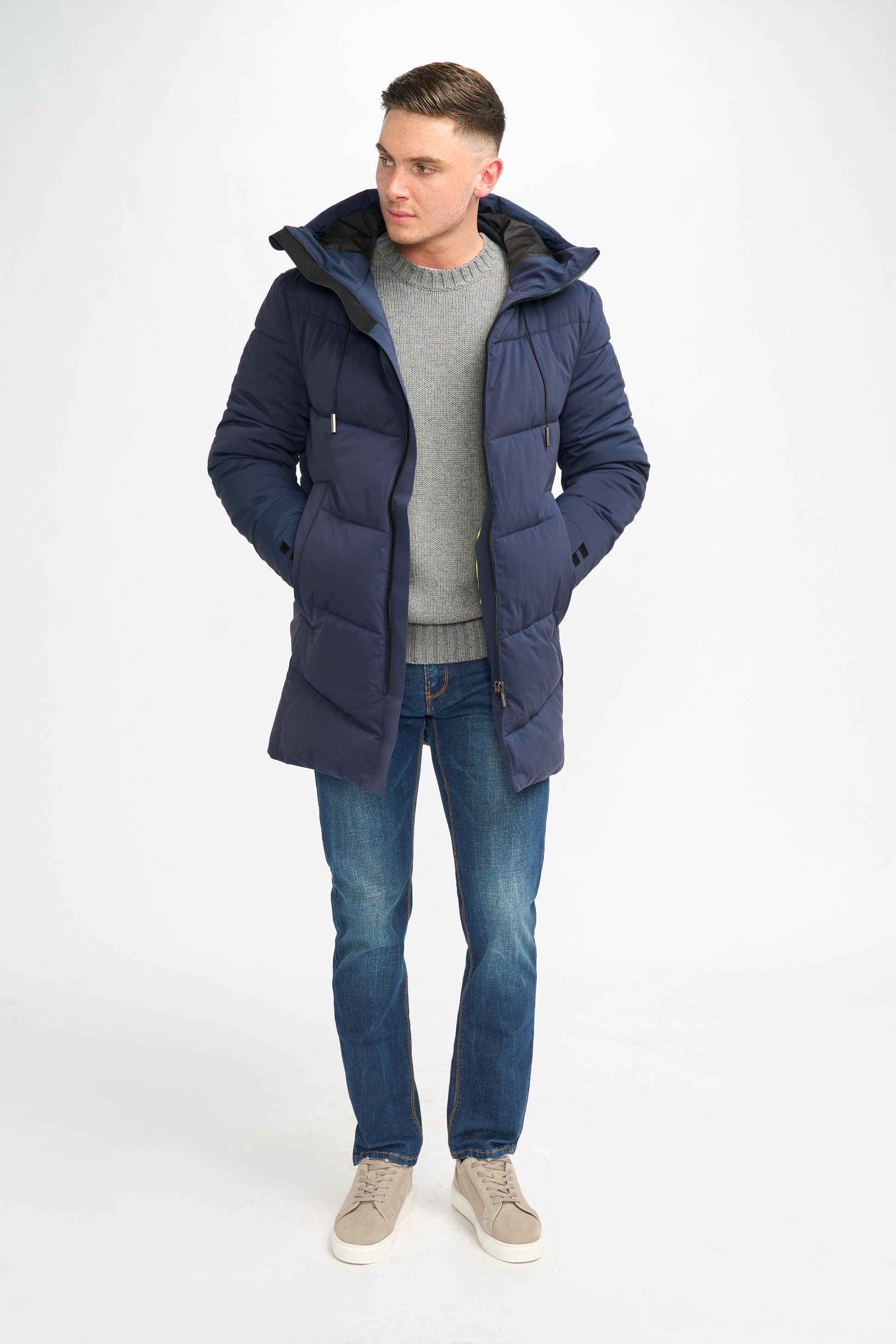 Men's navy blue quilted puffer winter coat, FABINI.