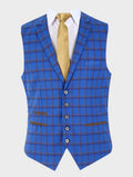 Mens royal blue slim fit retro check blazer and waistcoat Gravano