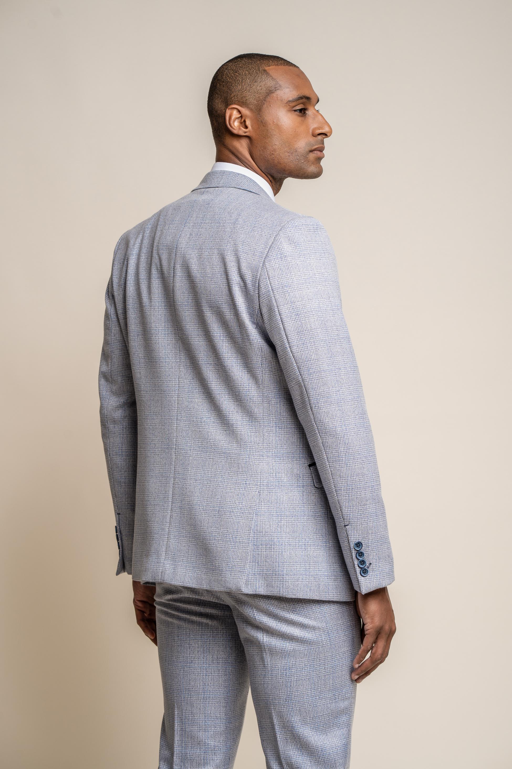 Men’s Blue Tweed Glen Check Slim Fit Suit Jacket CARIDI