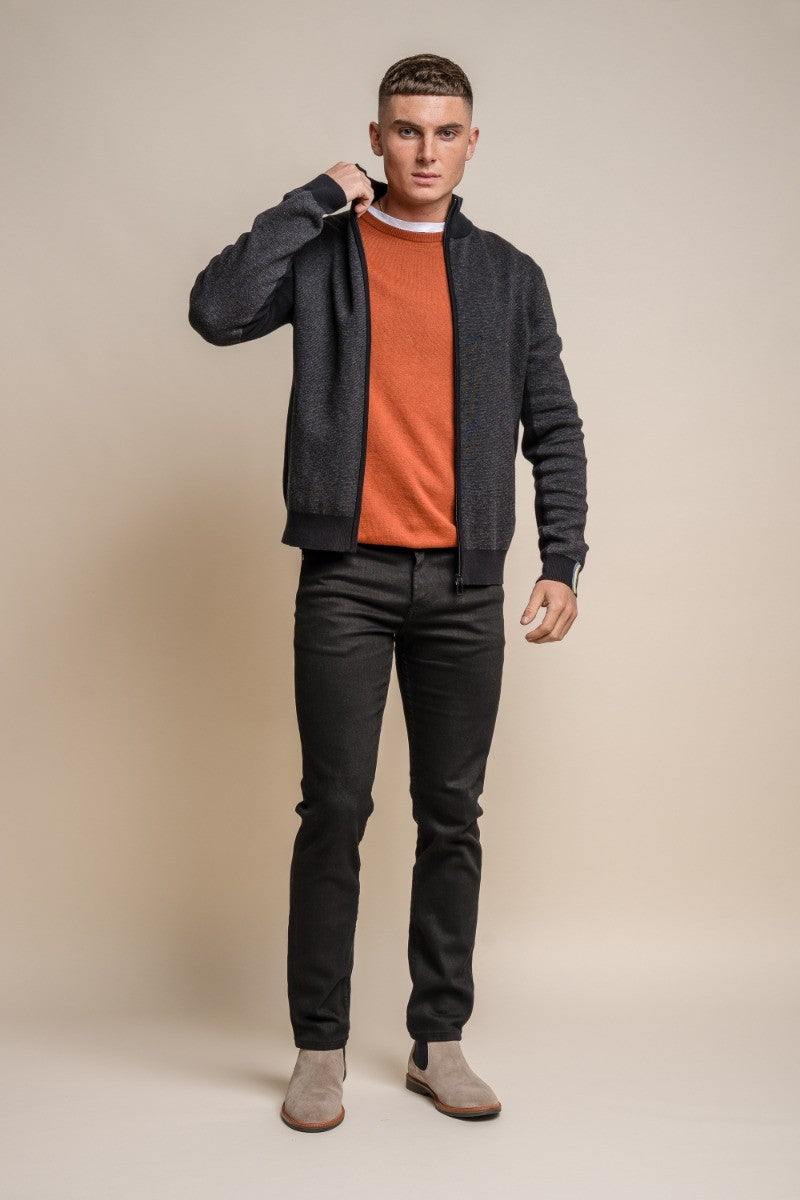 Mens Charcoal Grey Knitted Cotton Slim Fit Cardigan Jacket ARTEGA