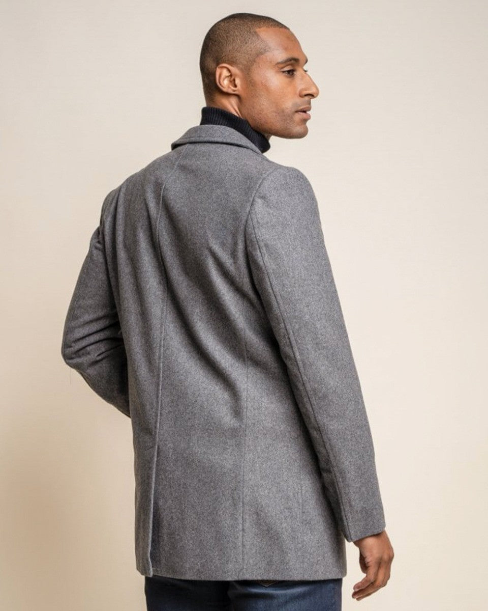 Men's stale grey wool-blend mid-length coat, NELSON.