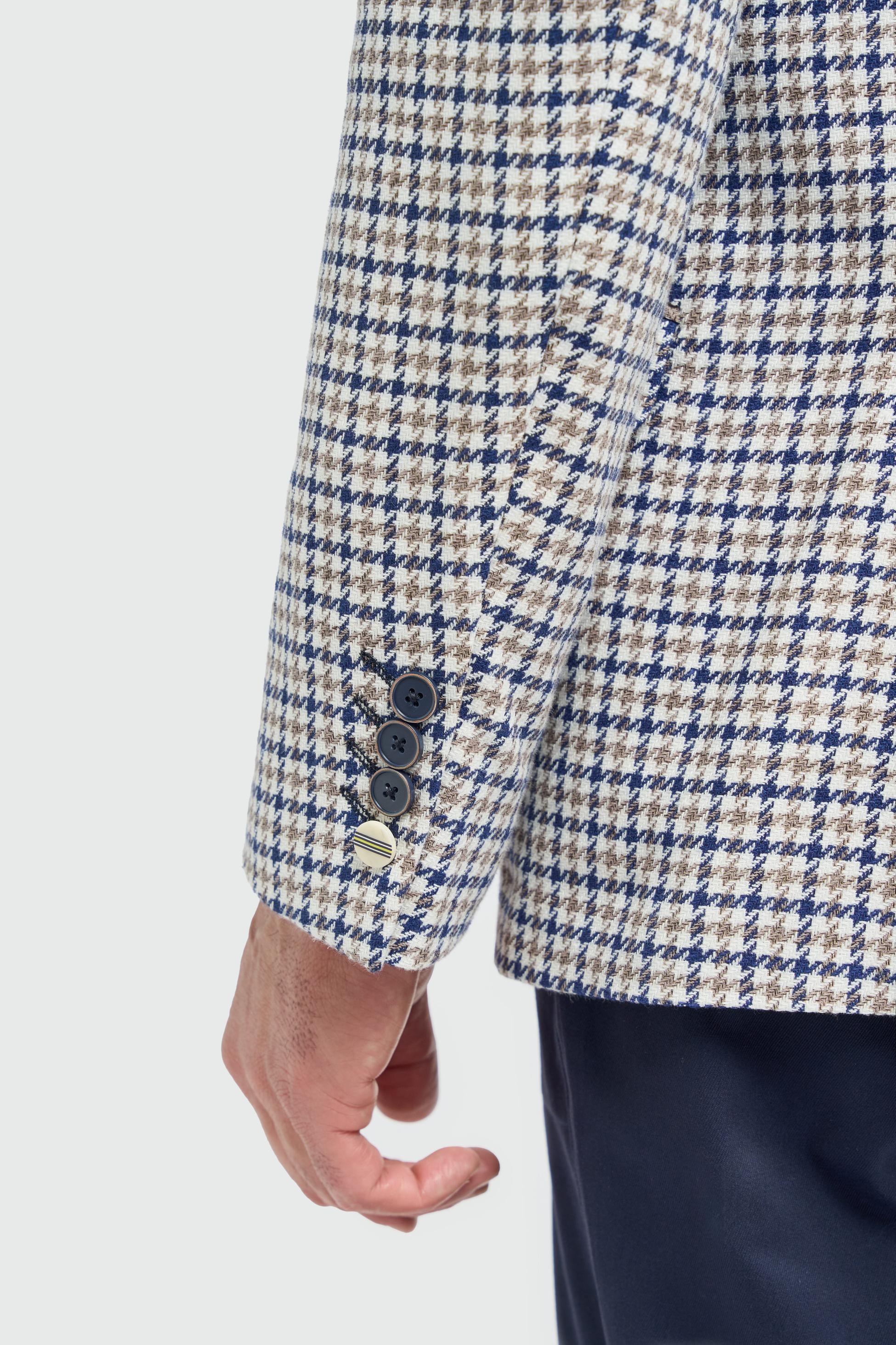 Mens Beige Cotton Houndstooth Blazer BARTELA