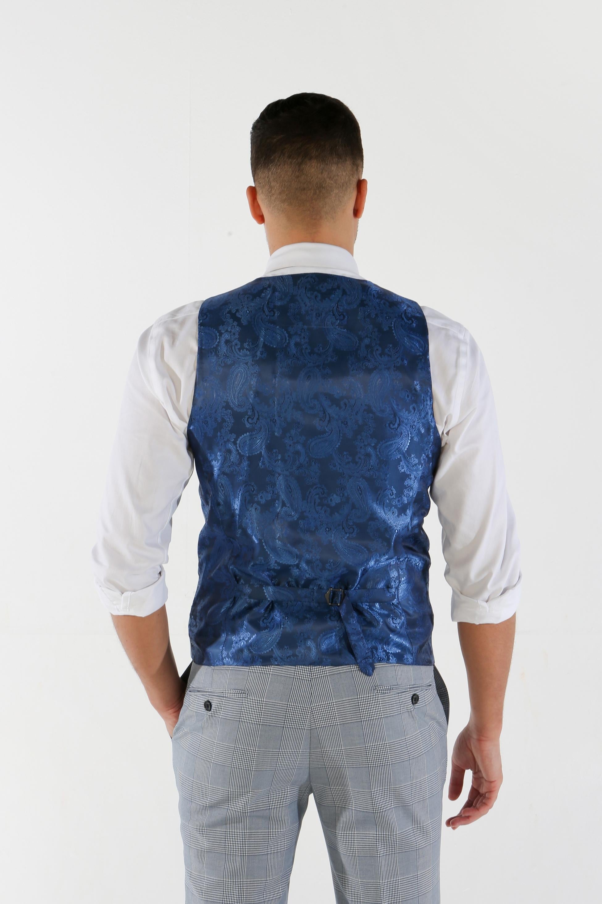 Mens Blue Houndstooth Check Sky Waistcoat MARK