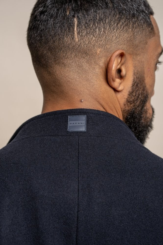 Men's navy blue wool-blend hooded coat, MICHIGAN.